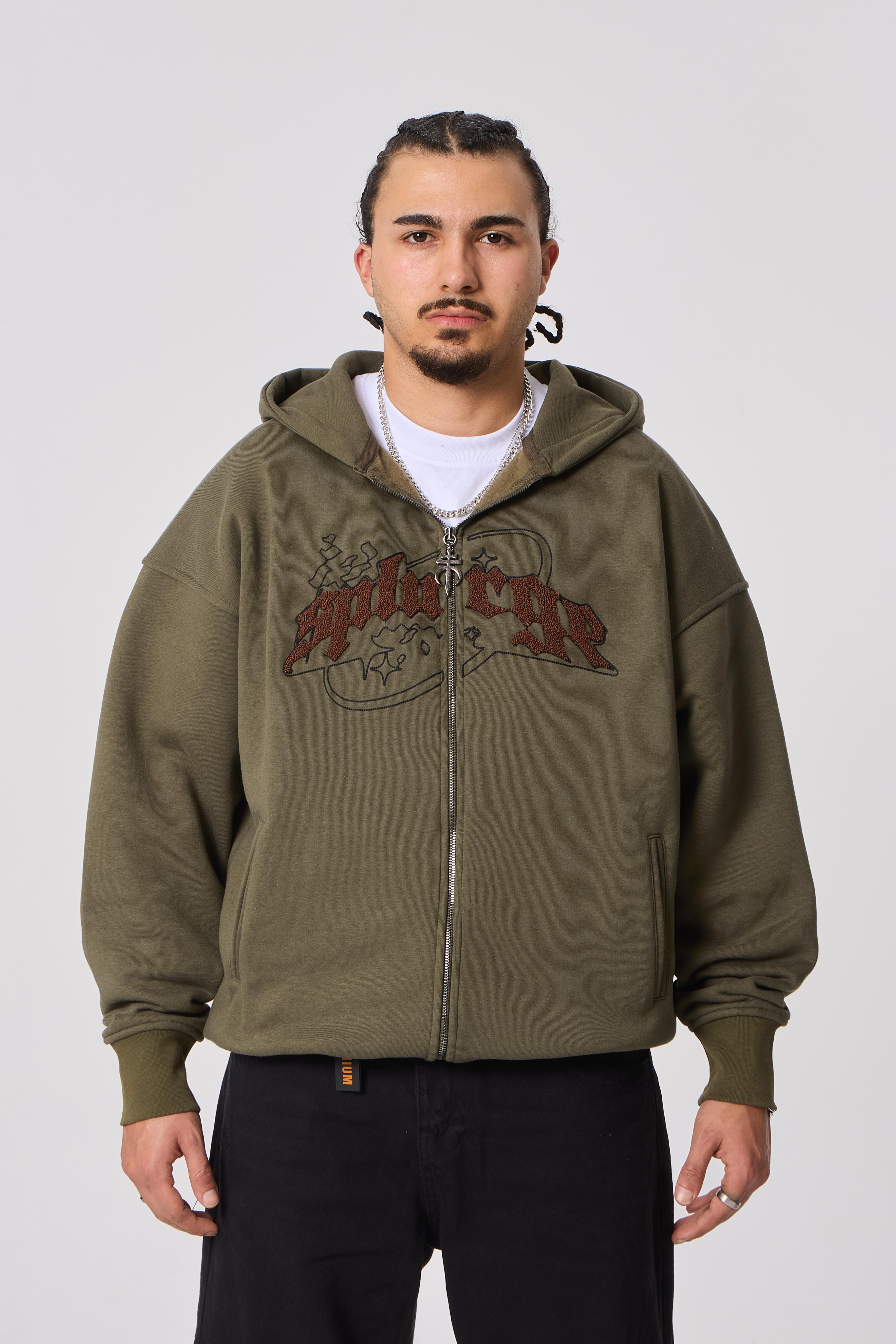 Splarge Nakışlı Kapüşonlu Oversize Sweatshirt - Koyu Haki