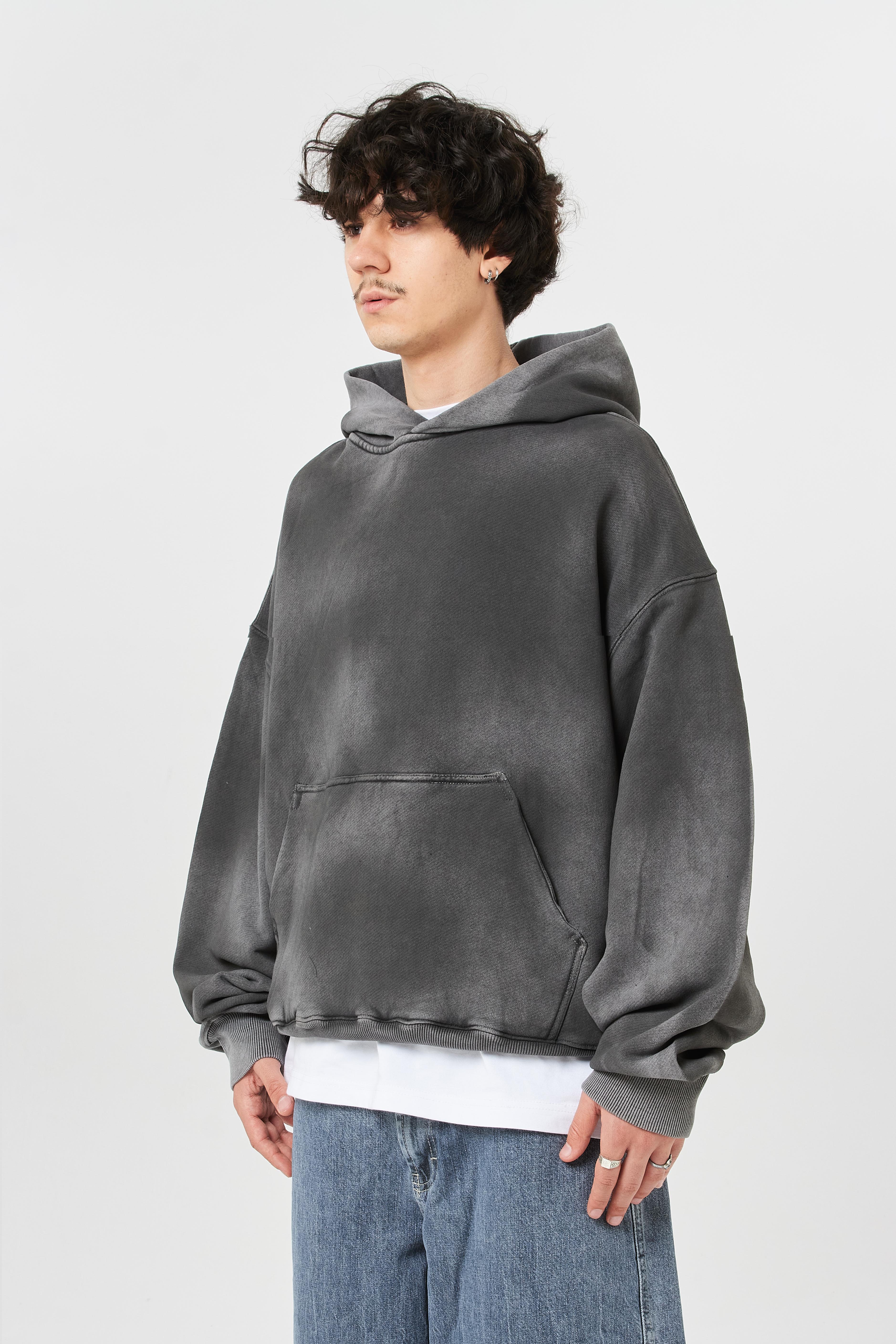 Diagonel Kumaş Premium Basic Kapüşonlu Oversize Sweatshirt