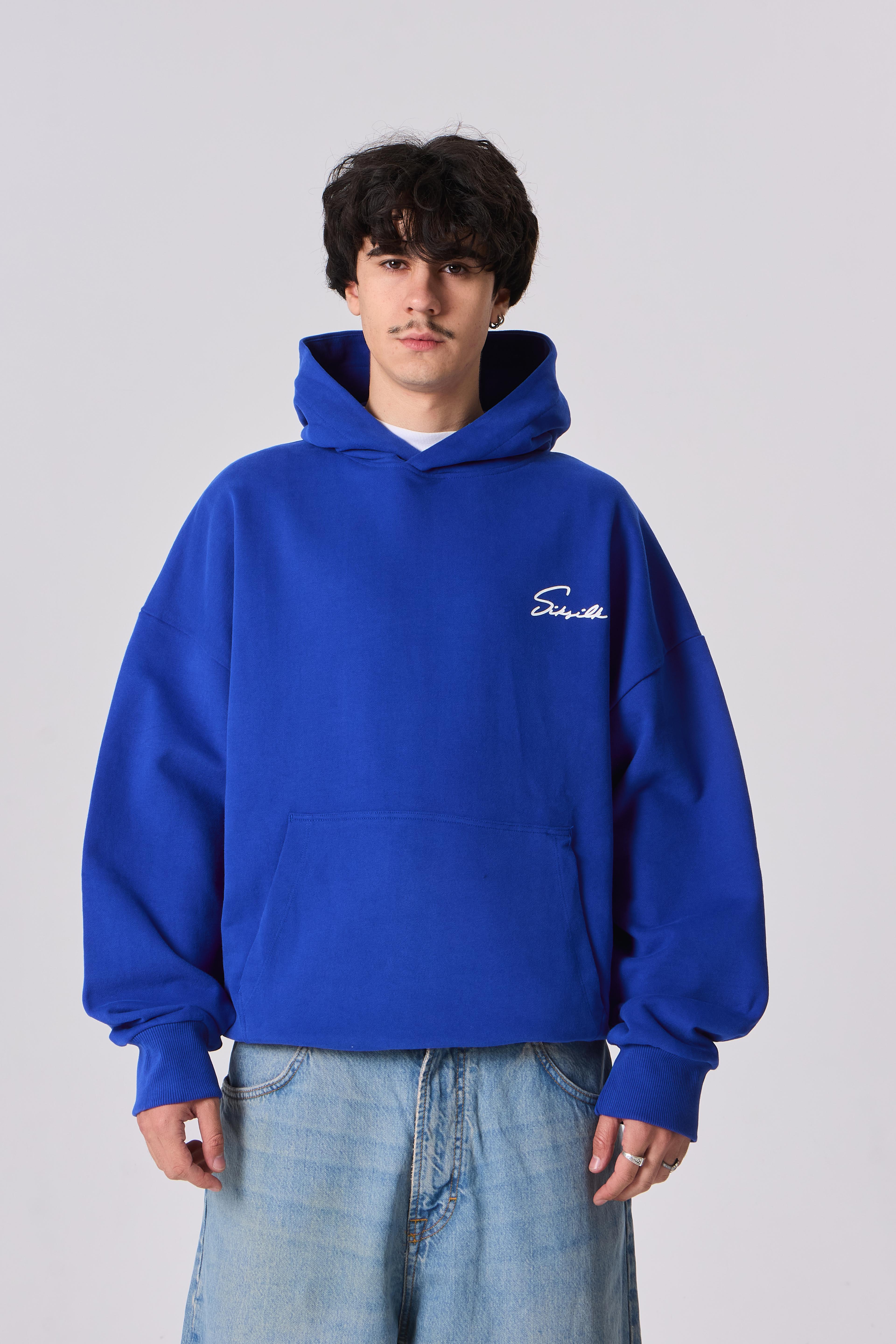 SSLK Signature Baskı Detaylı Oversize Kapüşonlu Sweatshirt - Koyu Mavi