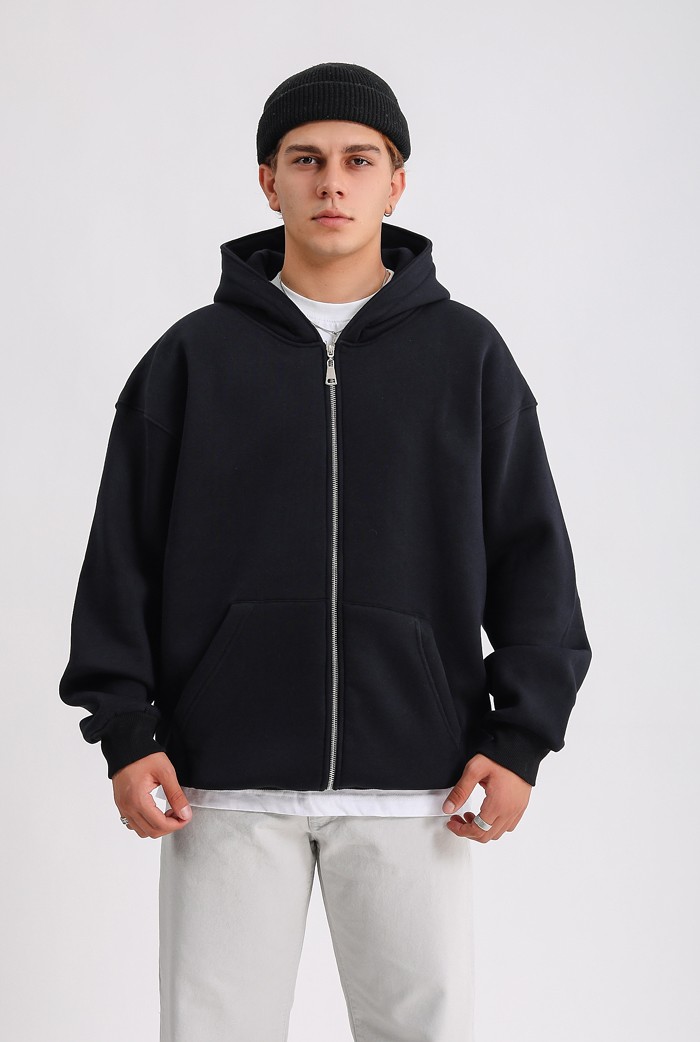 Siyah Premium Oversize Zip Hoodie