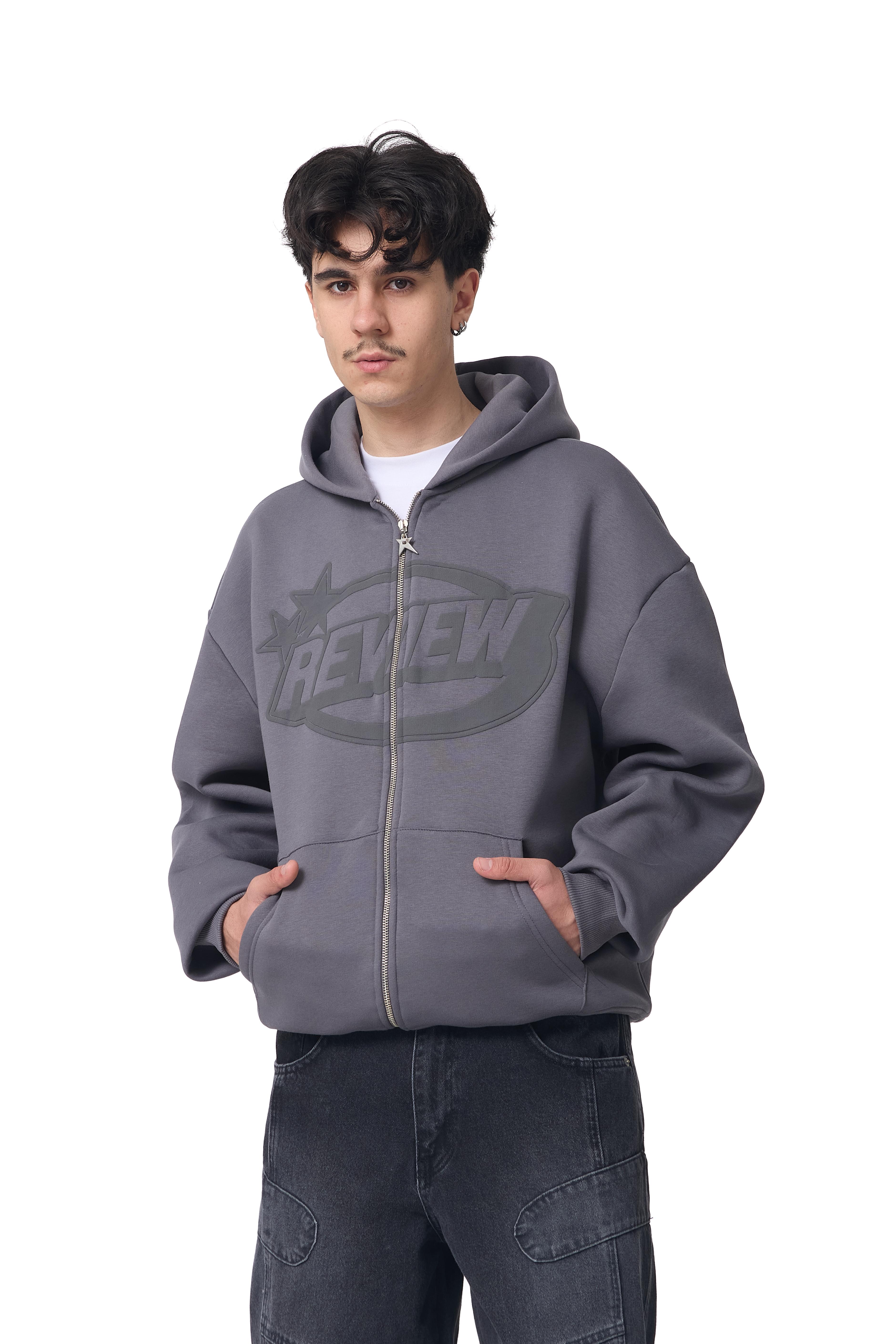 RVW Logo Baskılı Premium Full-Zip Kapüşonlu Sweatshirt