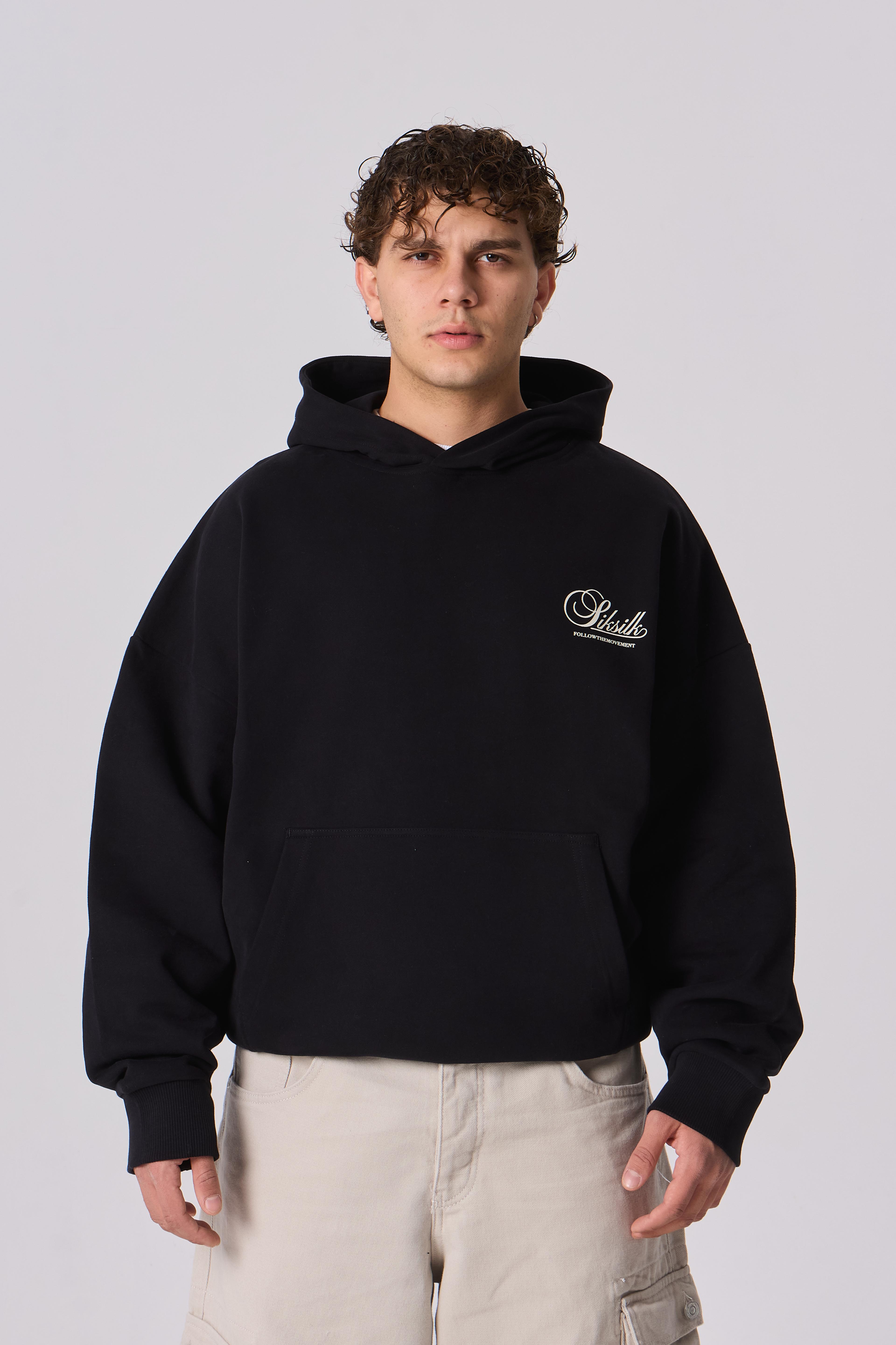 SSLK Baskılı Premium Oversize Kapüşonlu Sweatshirt - Siyah