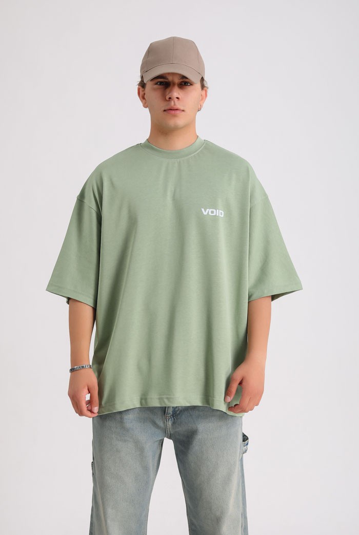 VOID Baskılı Premium Oversize Basic T-shirt - Yeşil