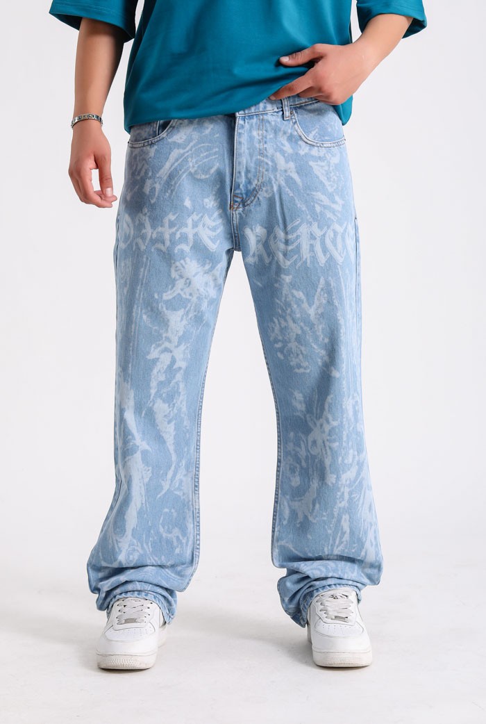 Lazer Baskı Detaylı Premium Pantolon - Buz Mavisi