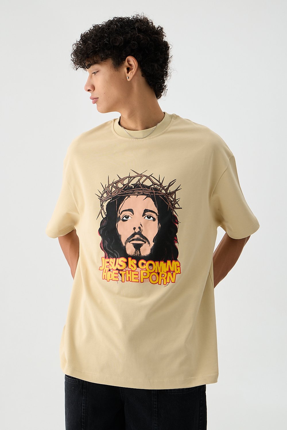 Jesus is Coming Baskılı Oversize Tişört