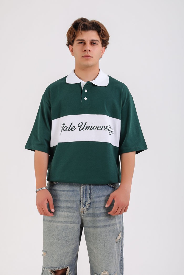 Yale Univercity Polo Yaka Oversize Tee - Yeşil