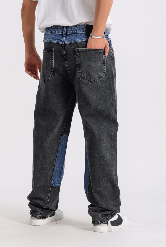 Çift Renk Denim Relaxed Fit Pantolon