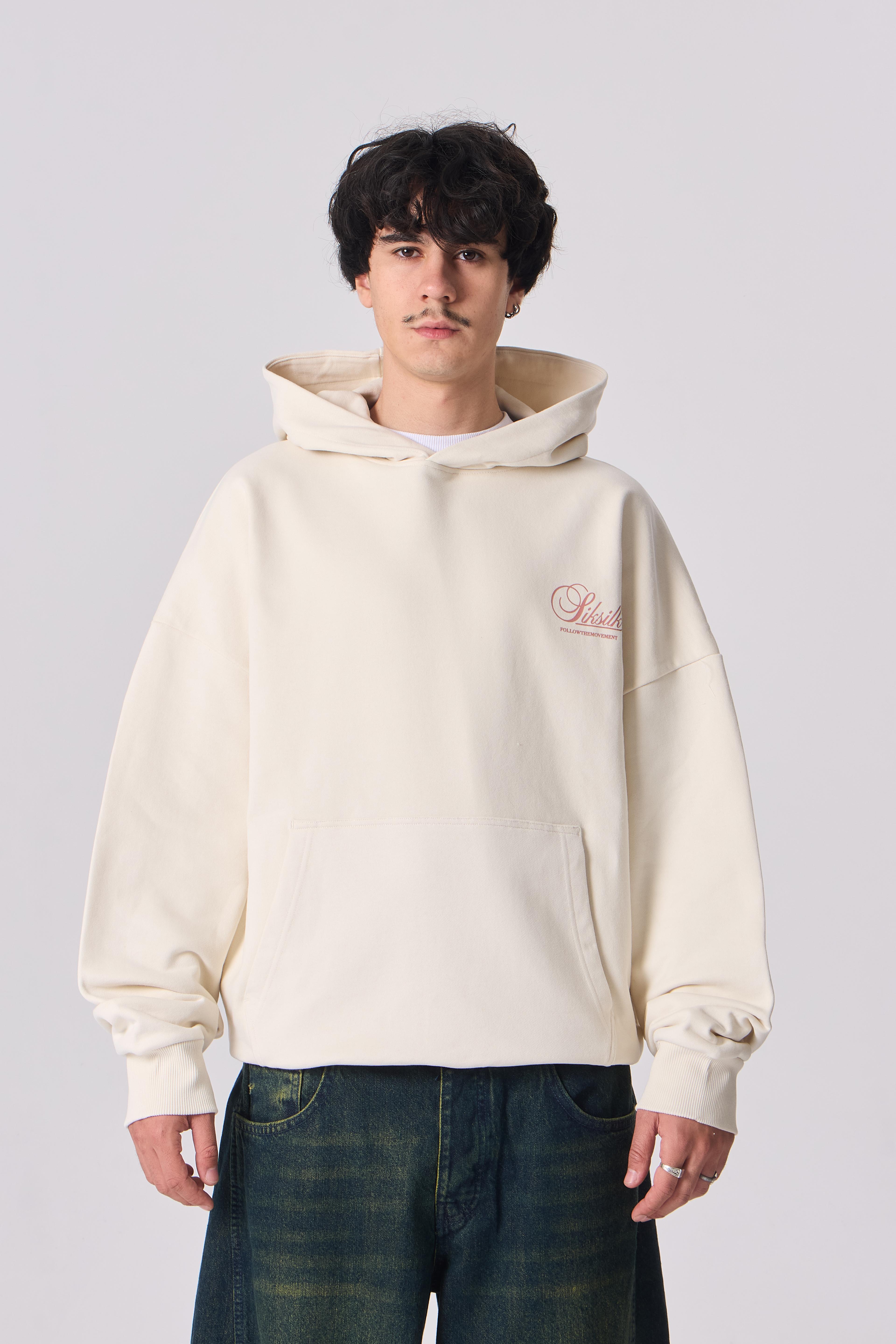 SSLK Baskılı Premium Oversize Kapüşonlu Sweatshirt - Krem