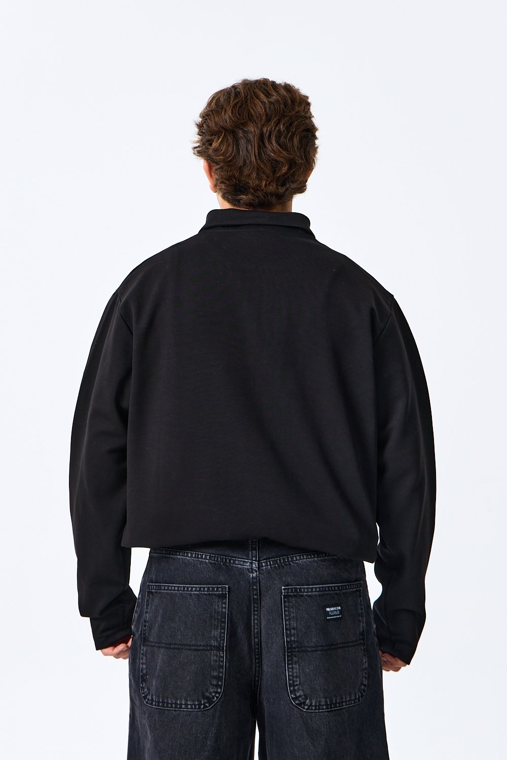 Siyah Half-Zip Basic Polo Yaka Sweatshirt