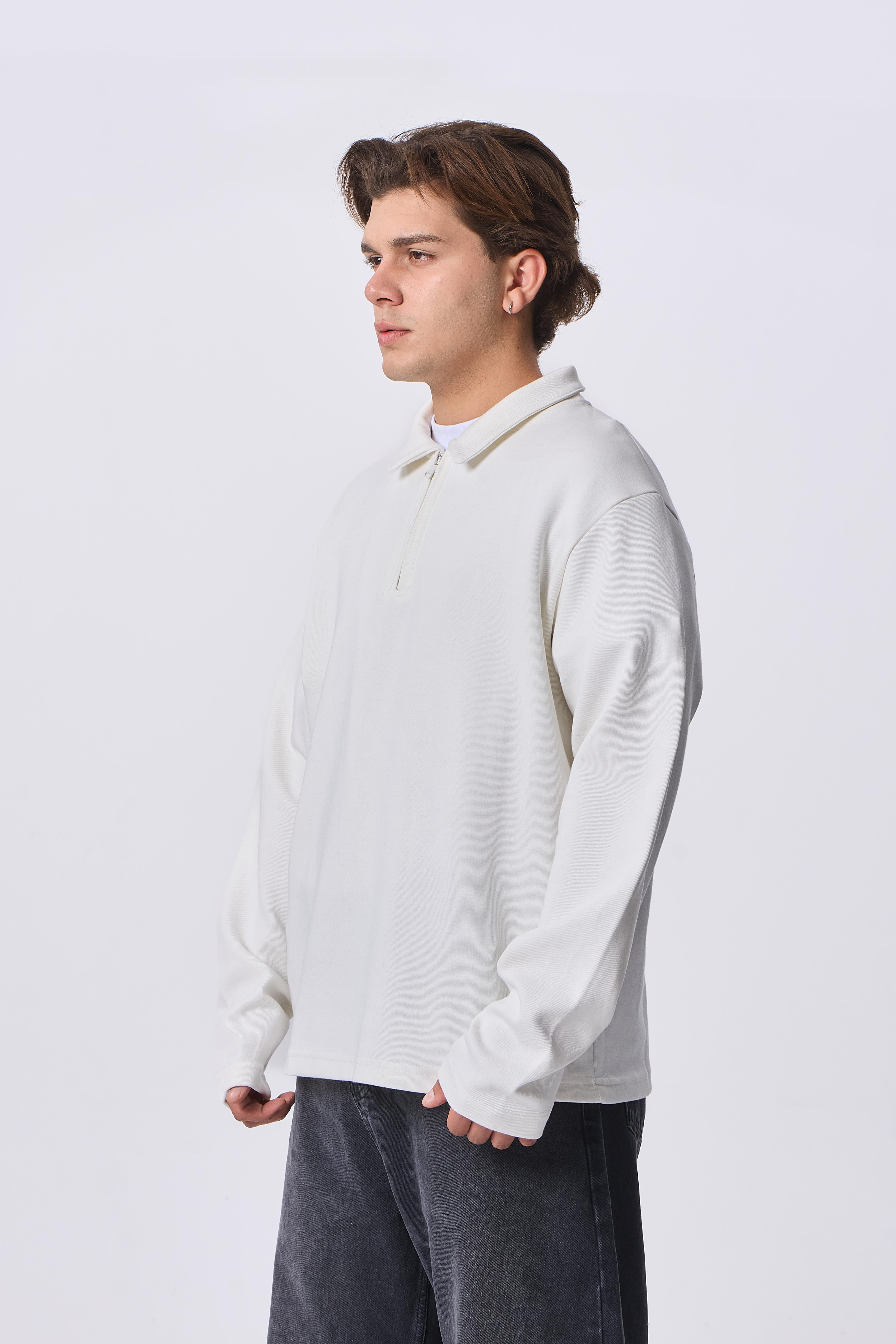 Half-Zip Basic Polo Yaka Sweatshirt