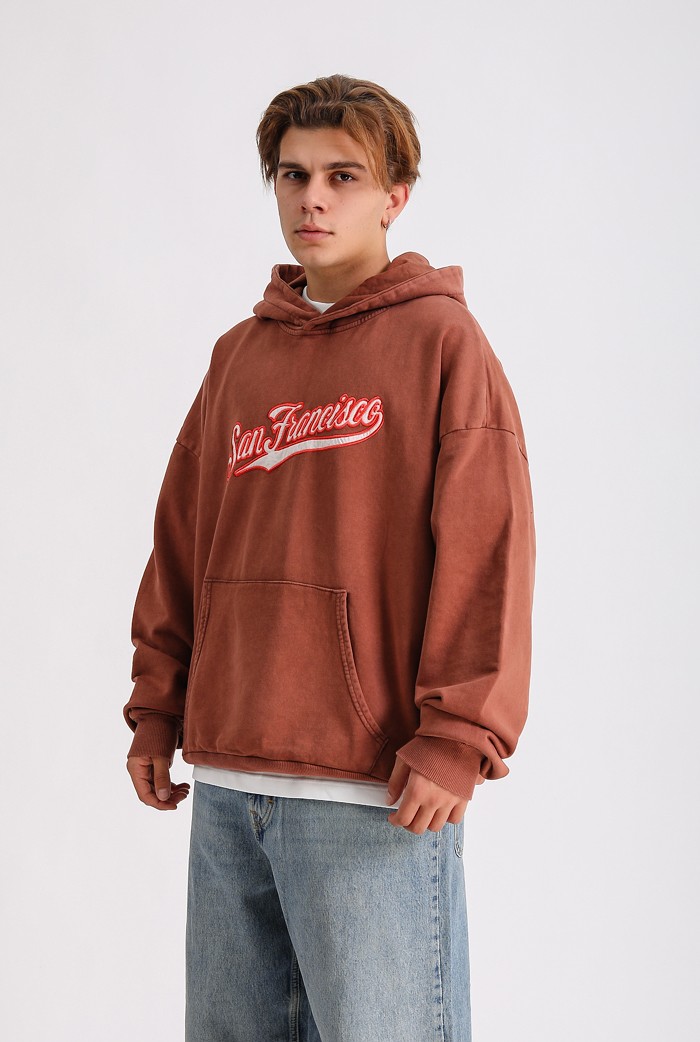 San Francisco Nakış Detaylı Washed Oversize Hoodie