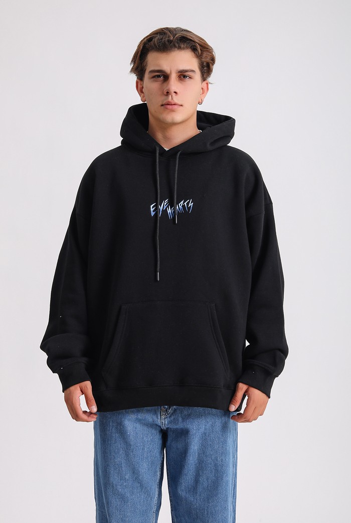 EYE HEARTS Black Premium Oversize Hoodie