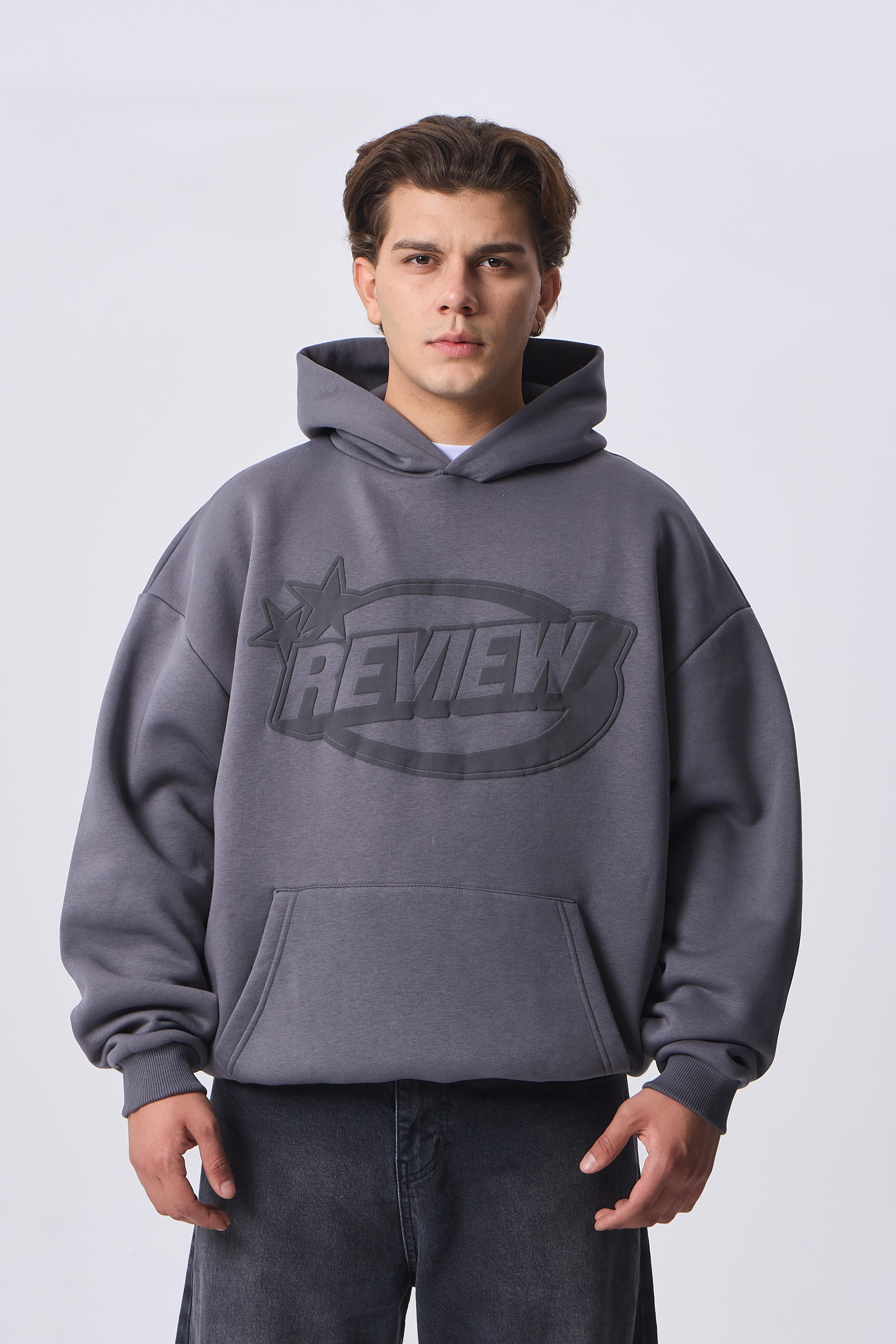 RVW Kabartma Detaylı Oversize Kapüşonlu Sweatshirt