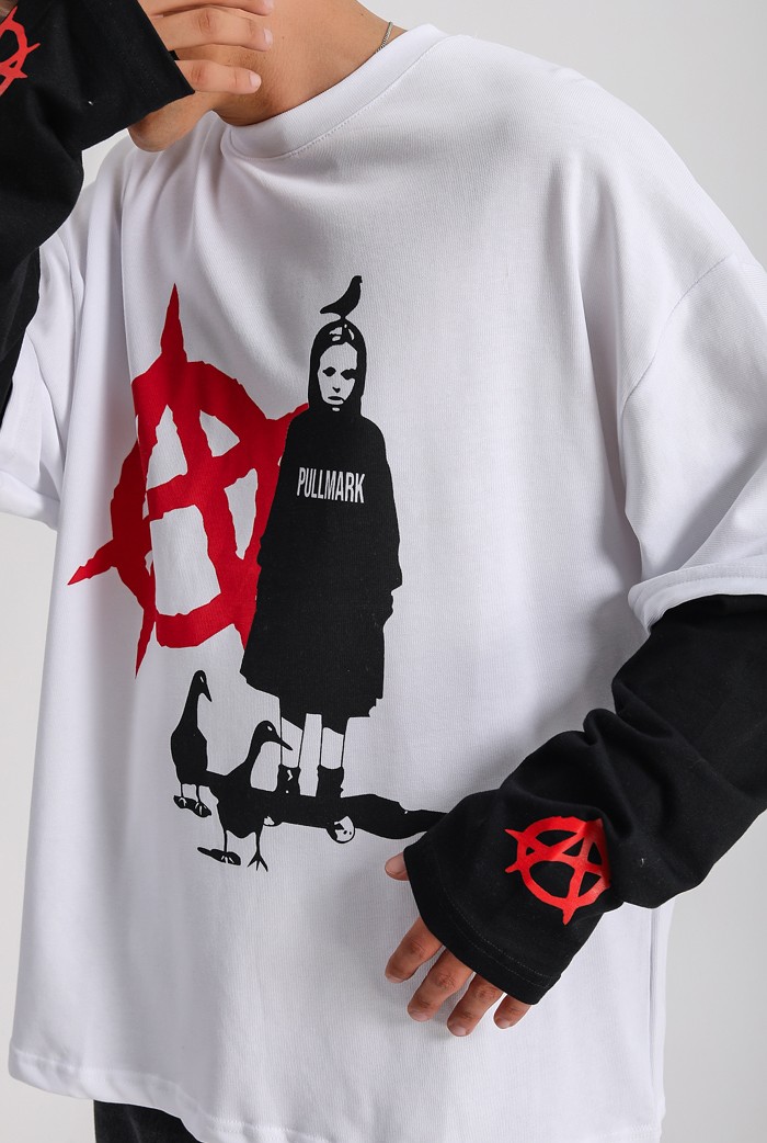  Anarchy Uzun Kollu Siyah Oversize Tişört