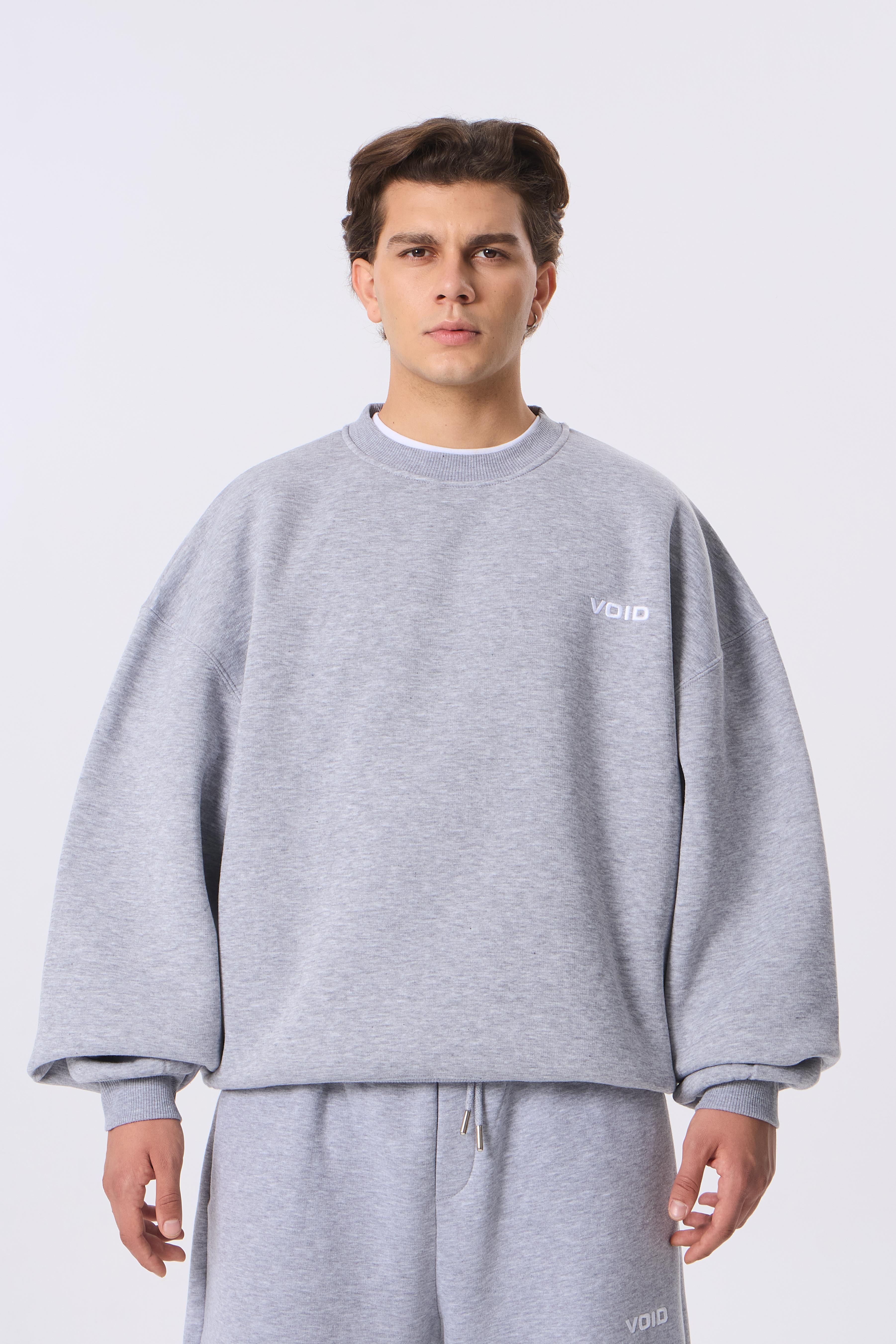 VOID Nakışlı Premium Oversize Sweatshirt - Gri