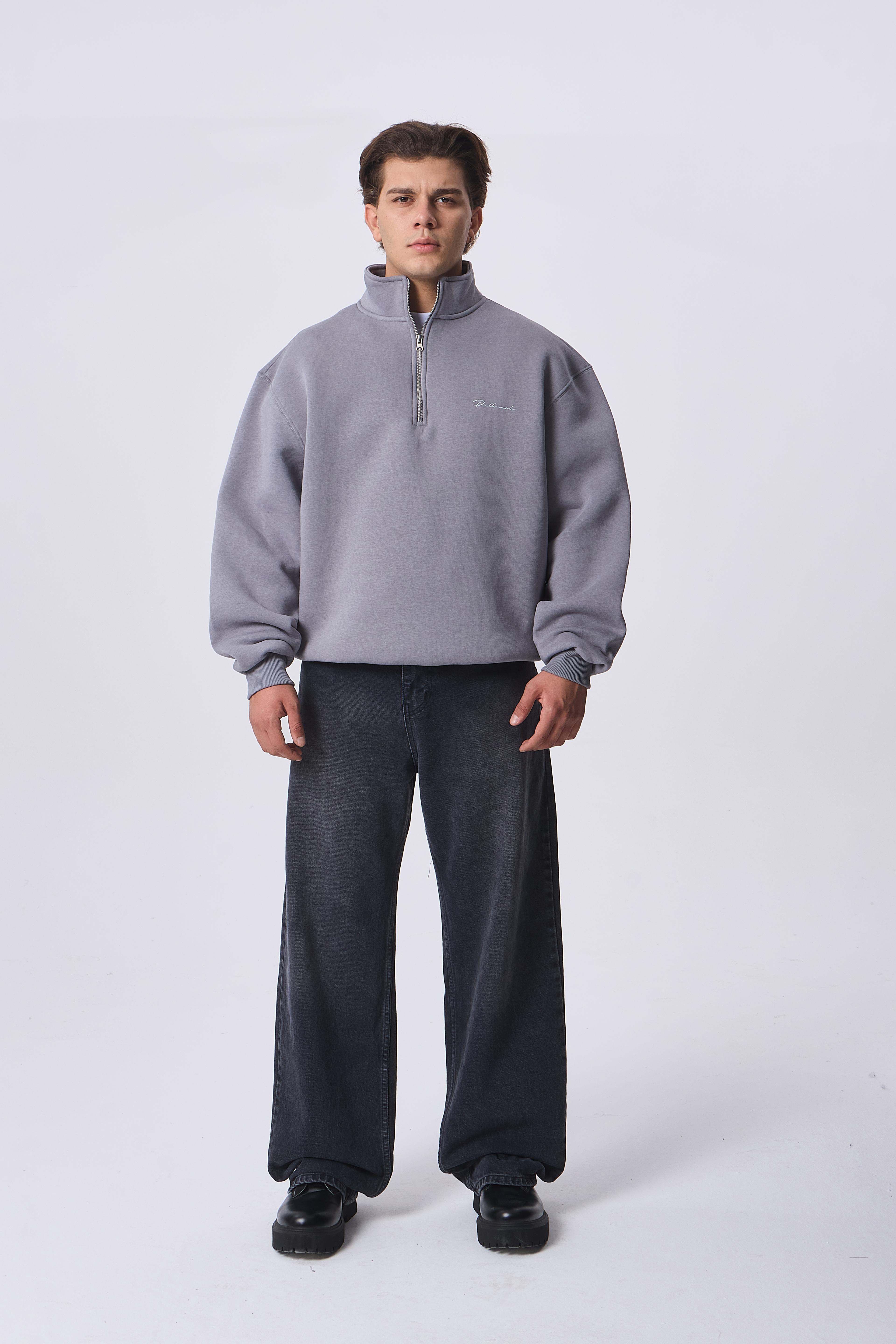 Premium Half-Zip Nakış Detaylı Sweatshirt