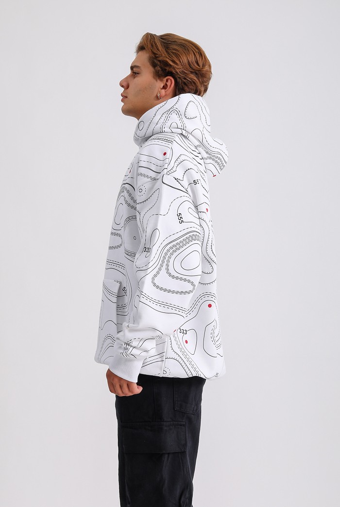 HOT MAP Beyaz Baskılı Premium Oversize Hoodie 