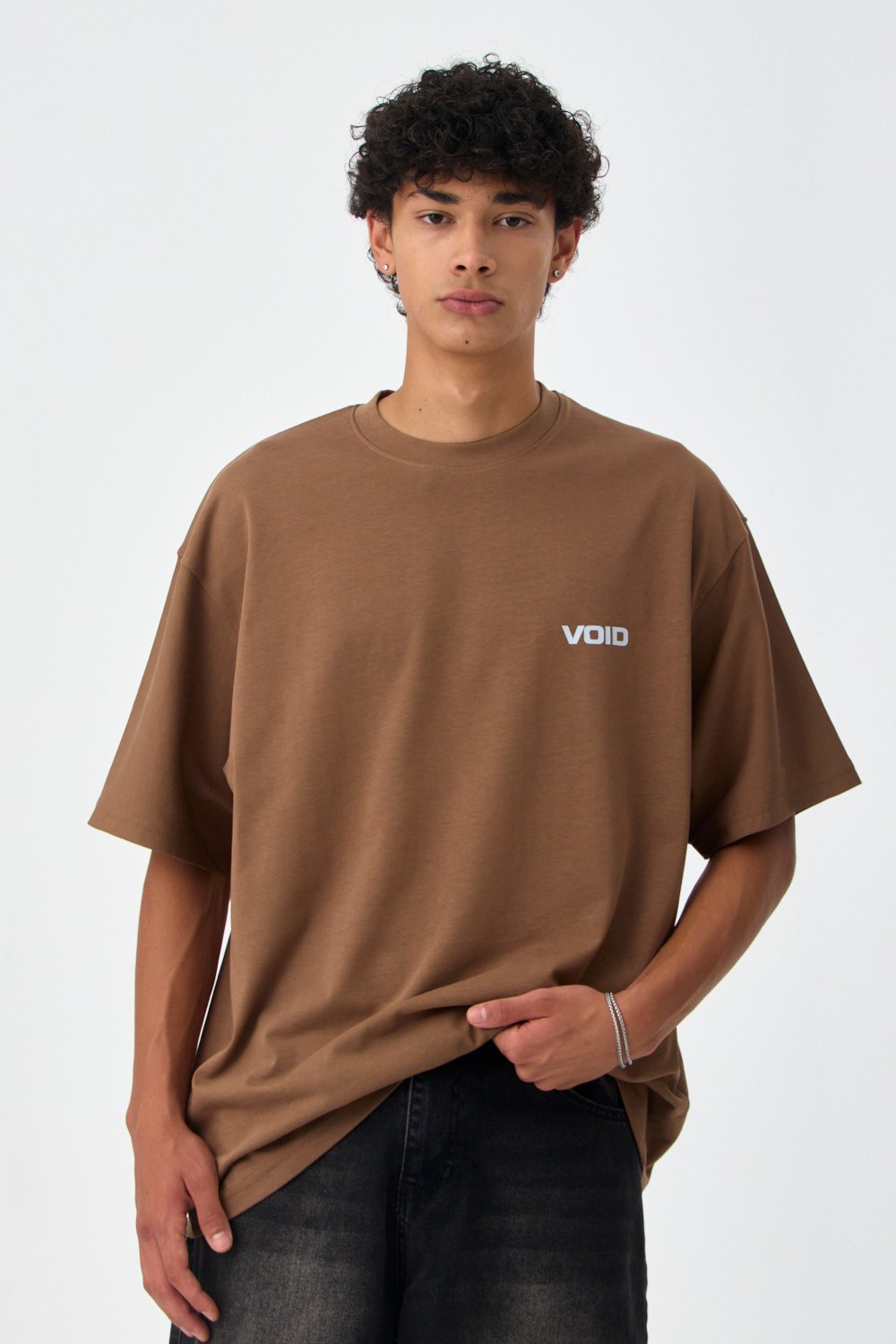 VOID Baskılı Premium Oversize Basic Tişört - Kahverengi