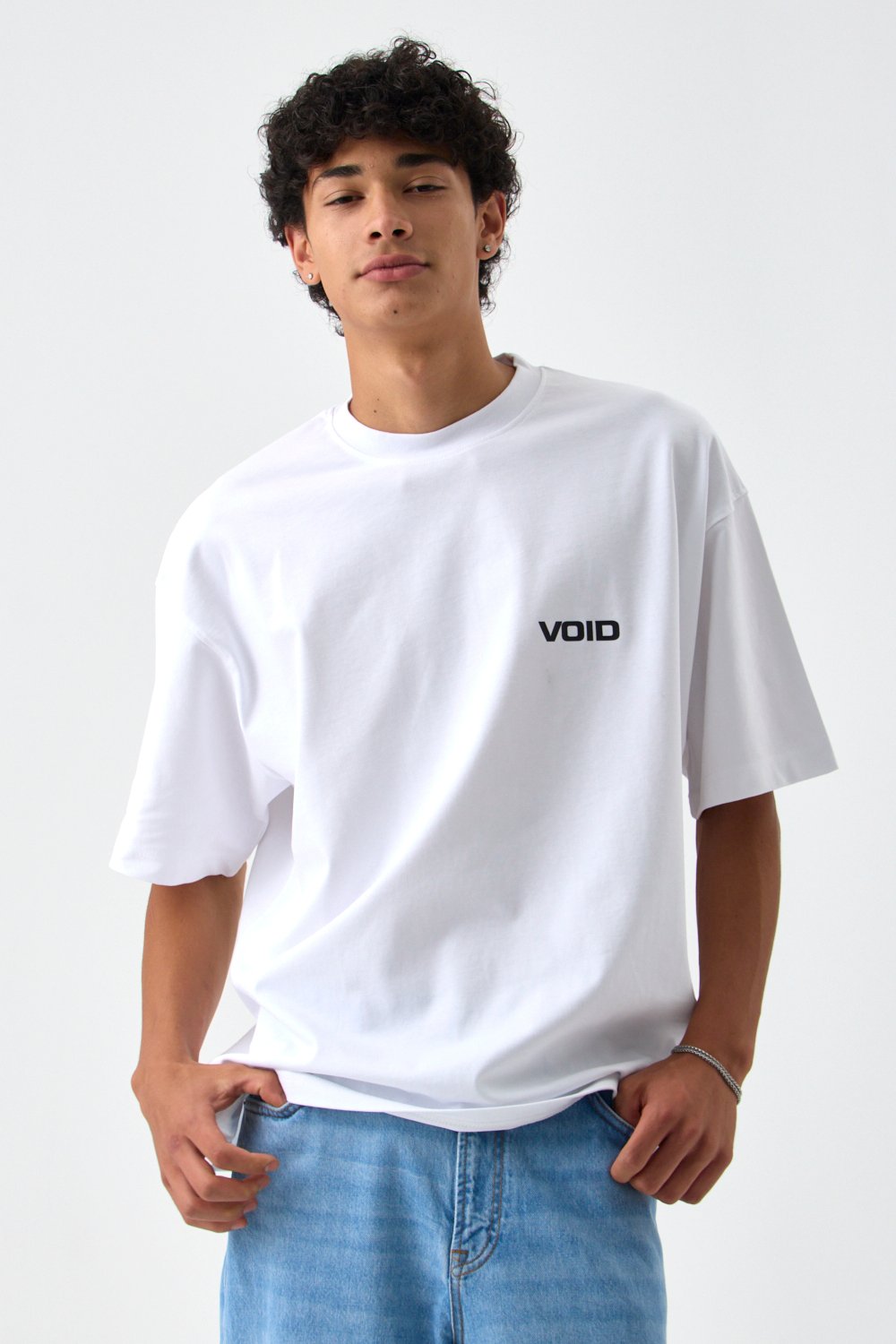 VOID Baskılı Premium Oversize Basic Tişört - Beyaz