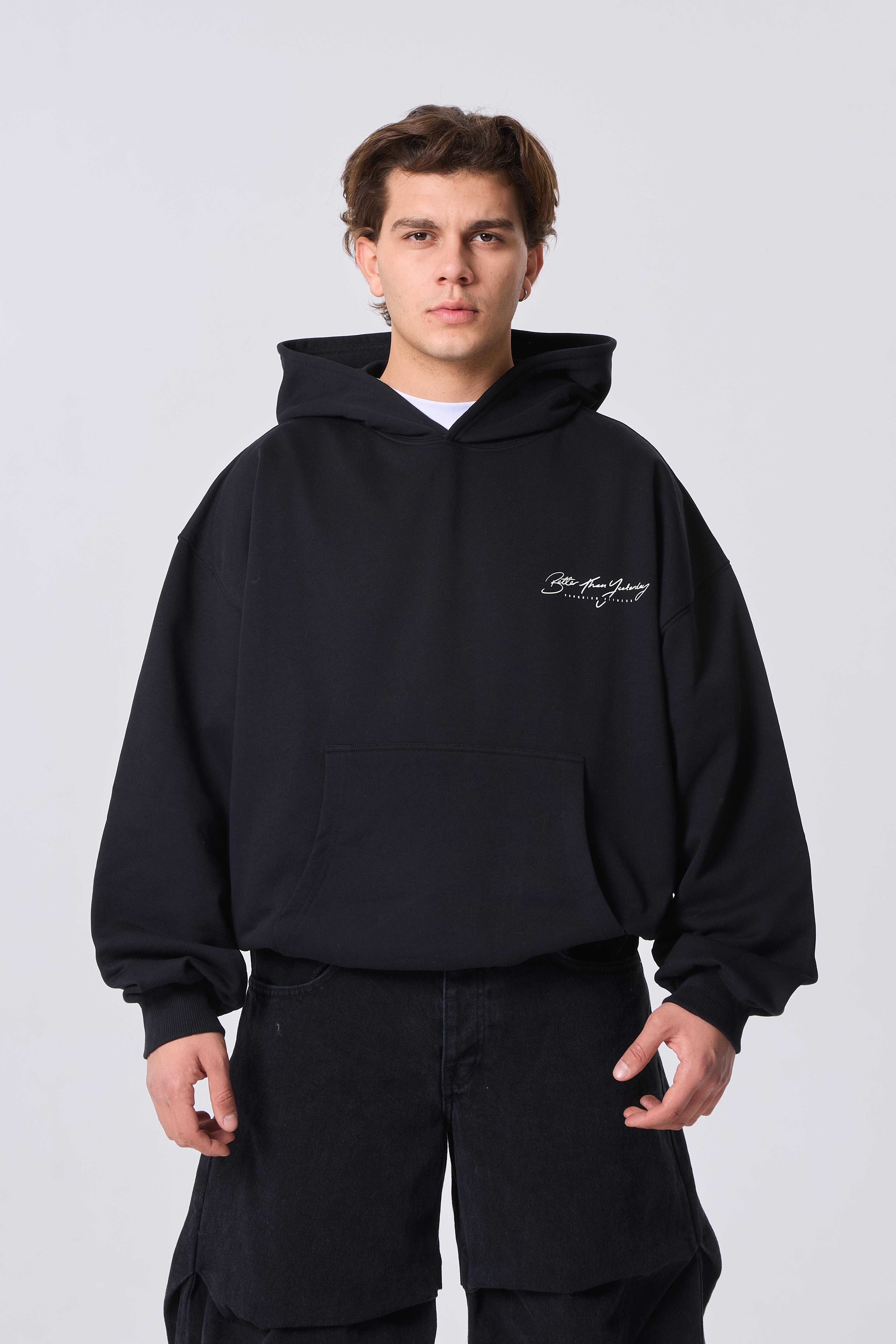 Better Than Yesterday Baskılı Kapüşonlu Oversize Sweatshirt - Siyah