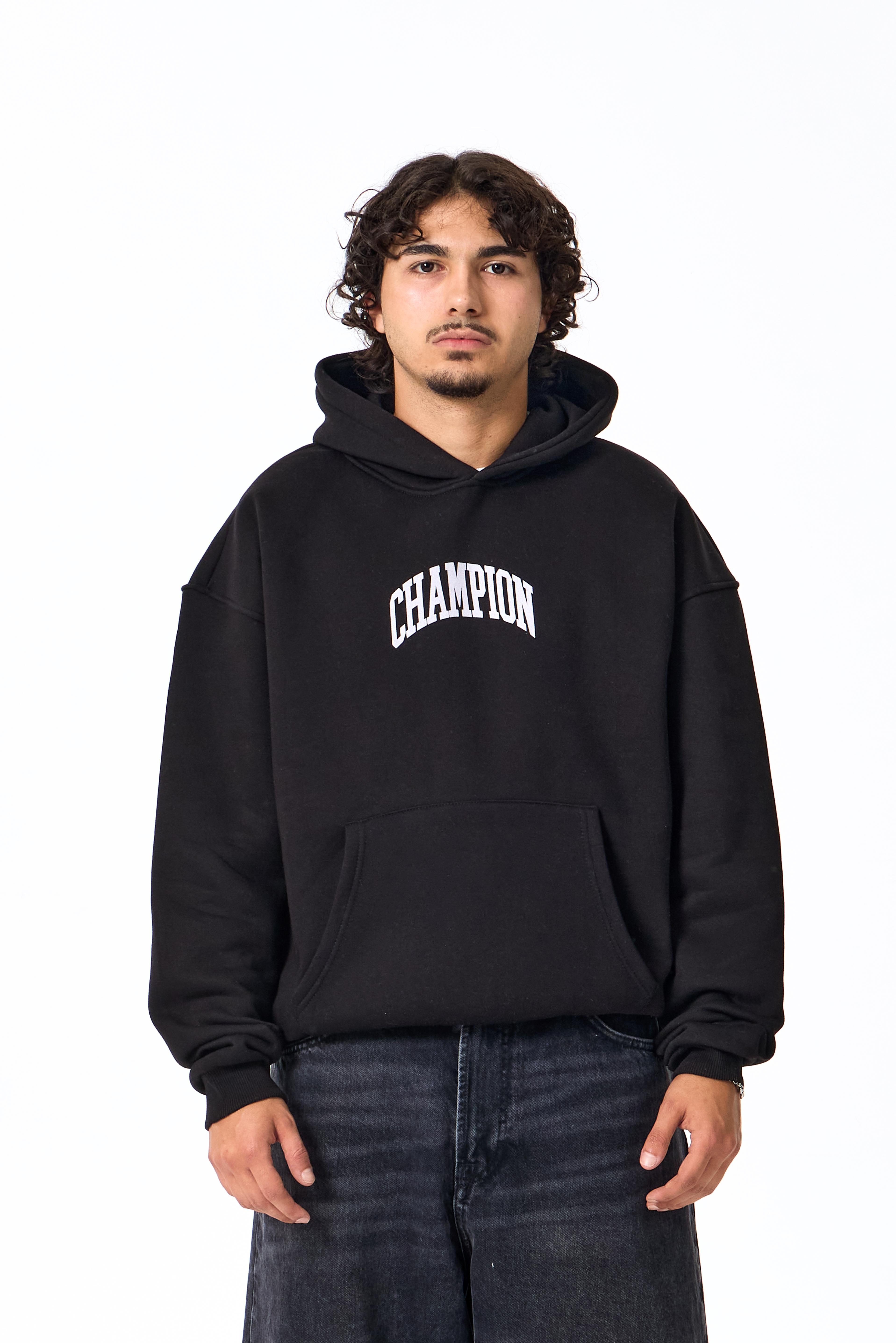 Champion Baskılı Premium Oversize Kapüşonlu Sweatshirt