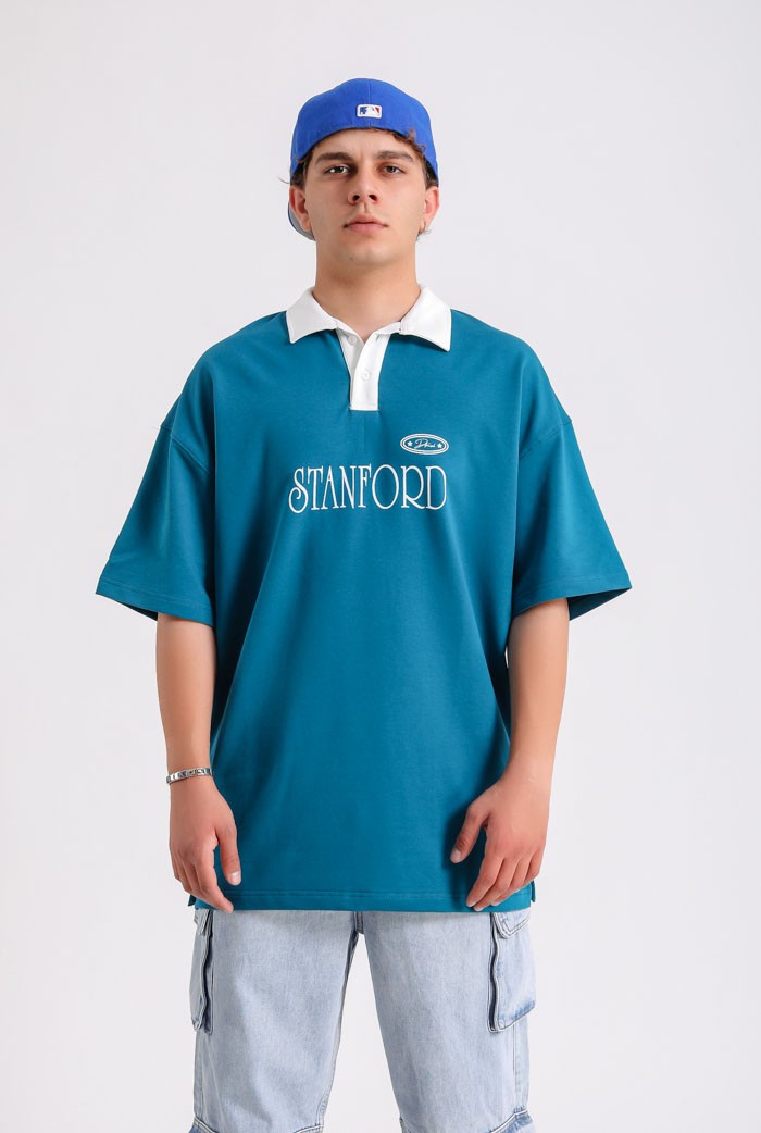 Stanford Polo Yaka Oversize Tee - Petrol Mavi