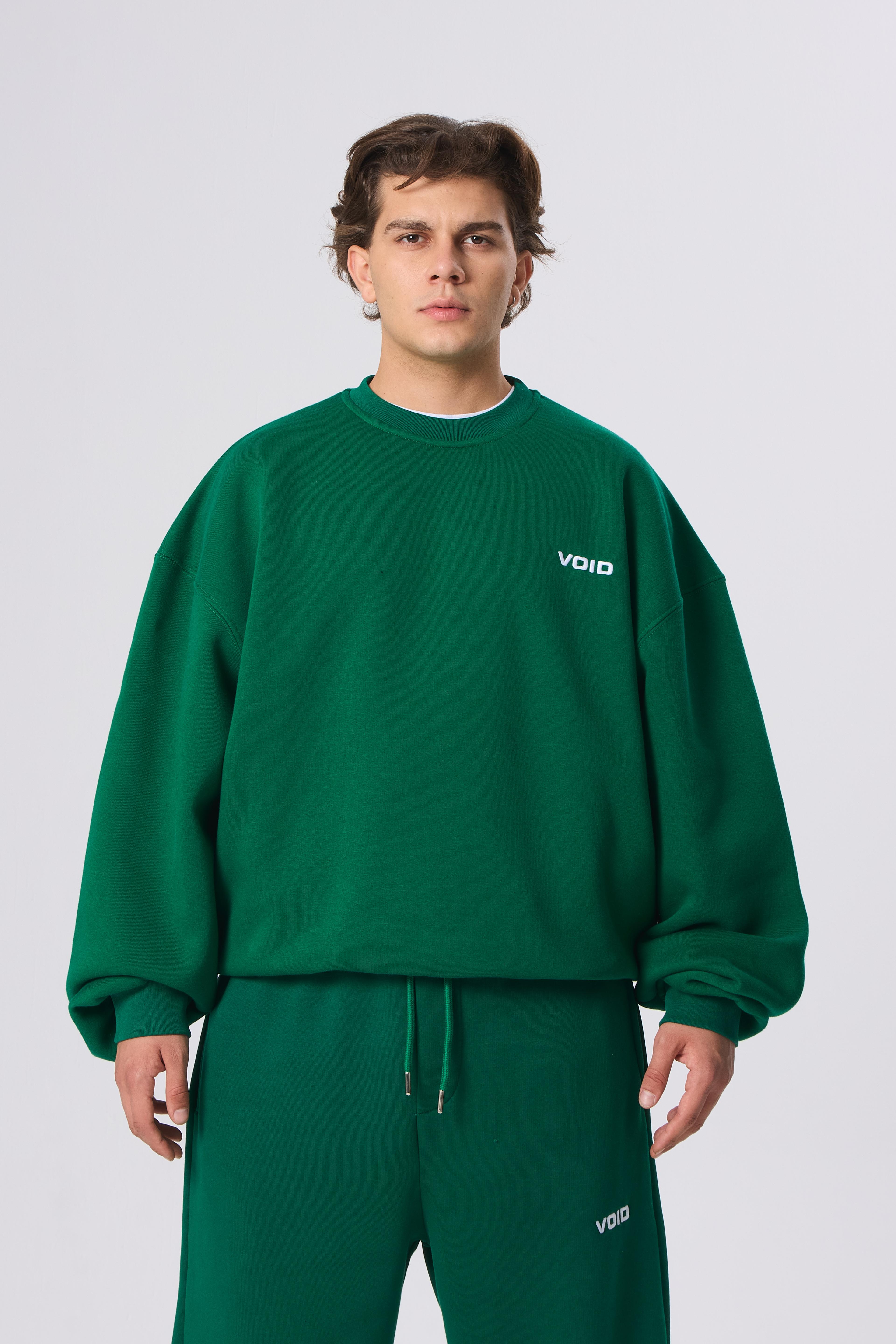 VOID Nakışlı Premium Oversize Sweatshirt - Yeşil