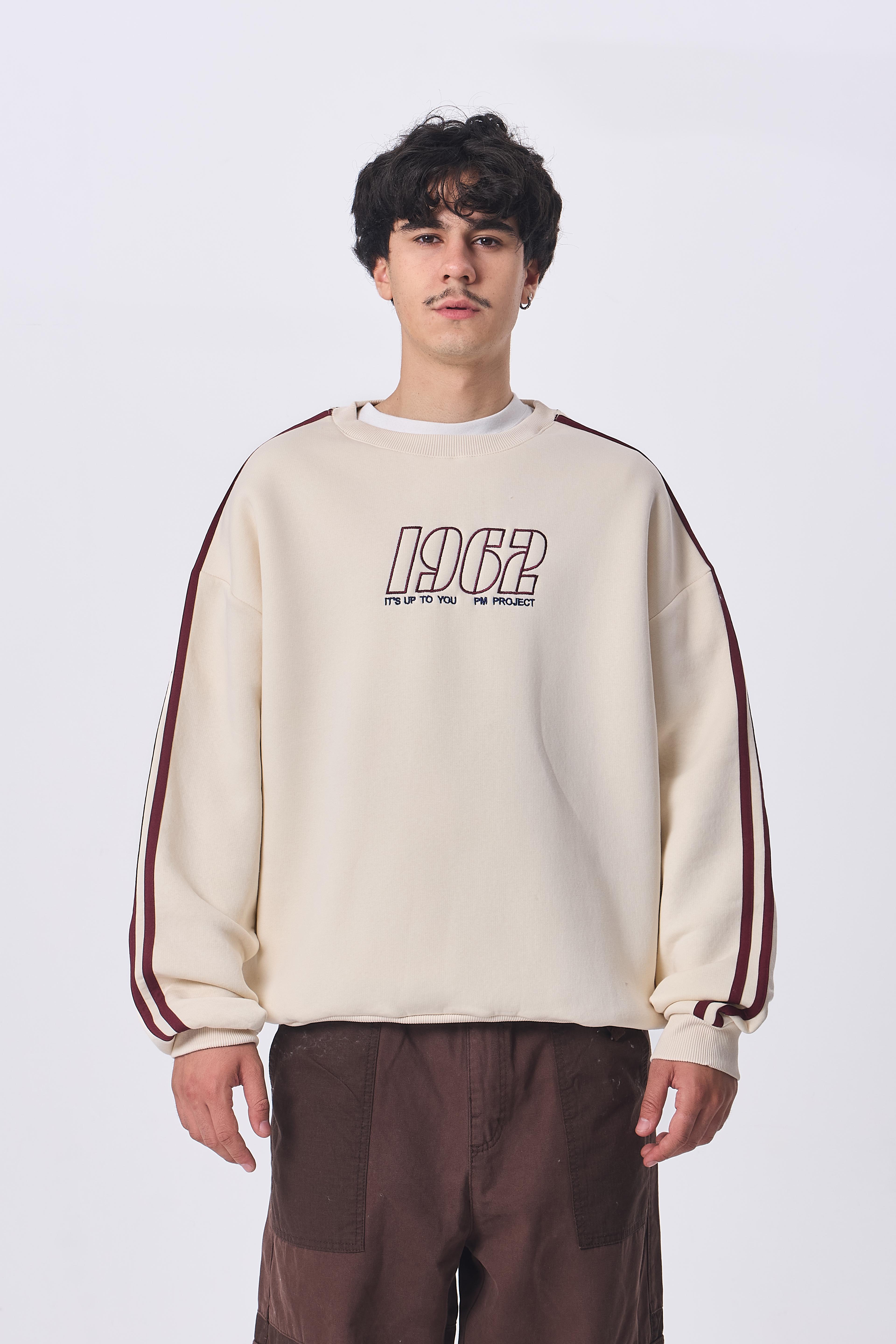 1962 Baskılı Premium Oversize Sweatshirt - Krem