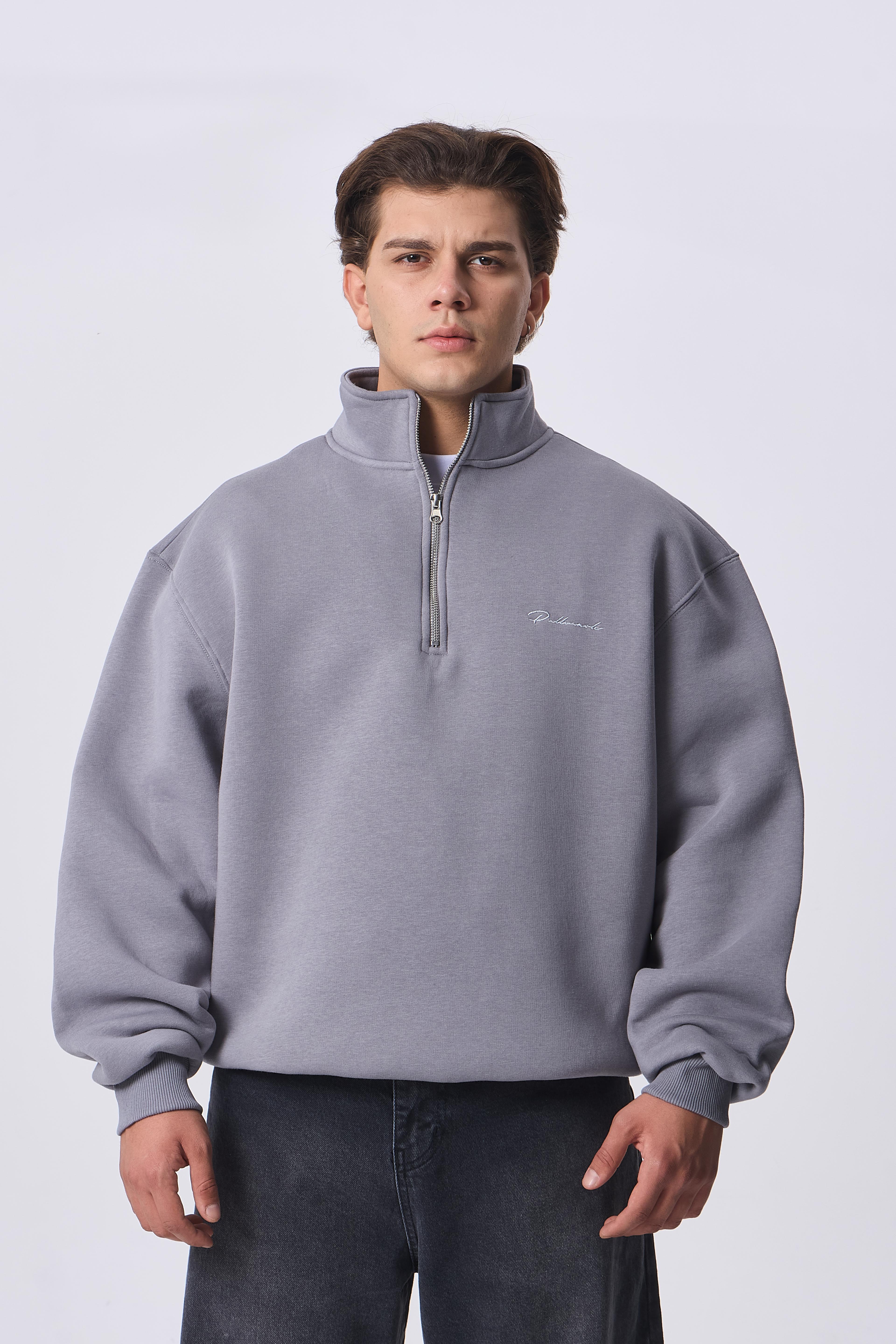 Premium Half-Zip Nakış Detaylı Sweatshirt