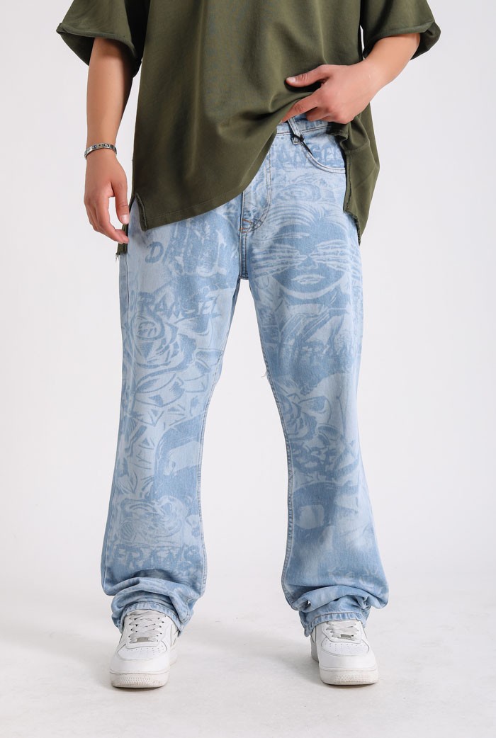 Female Figure Lazer Desenli Premium Pantolon - Buz Mavisi