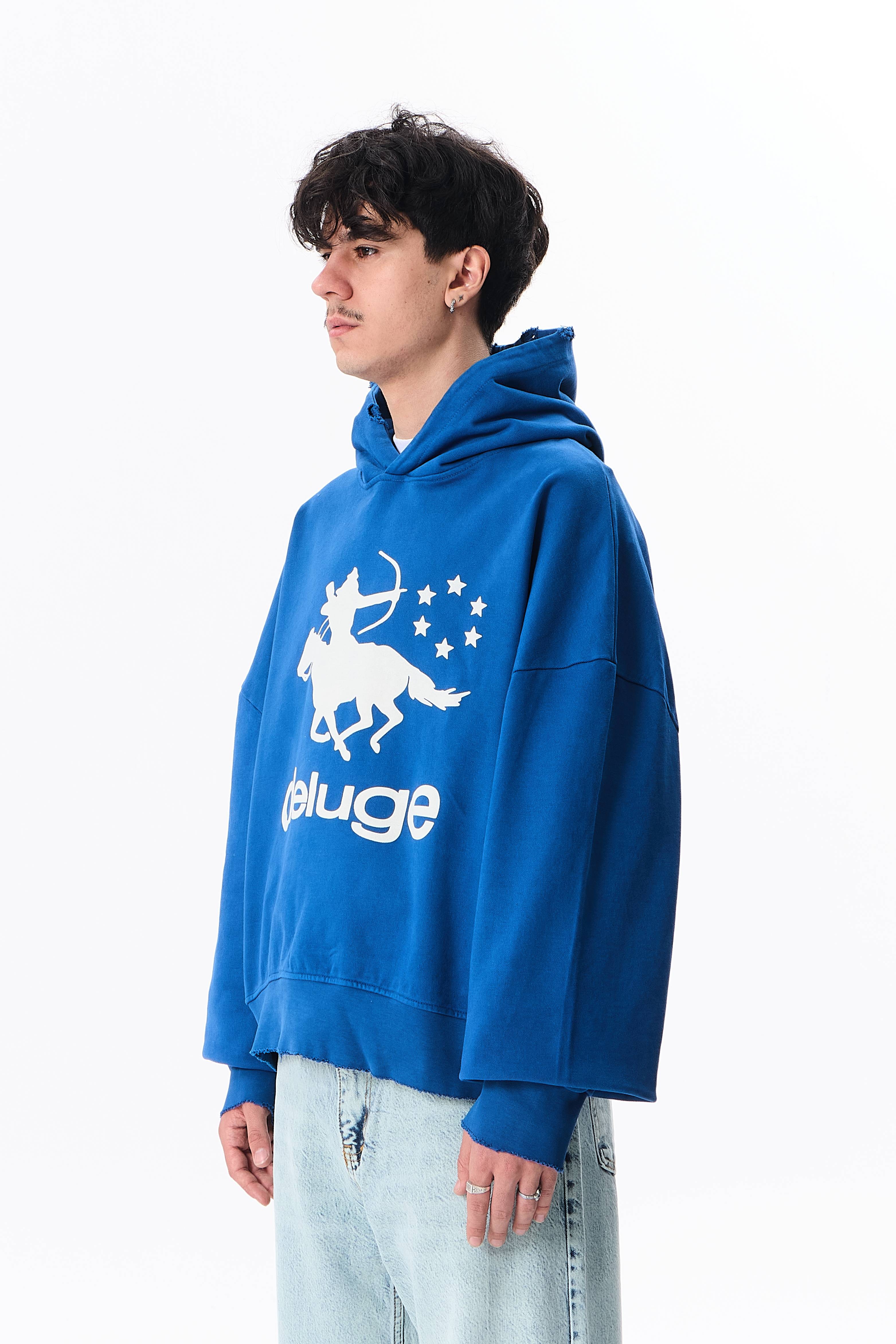 Deluge Baskılı Boxy Fit Kapüşonlu Oversize Sweatshirt