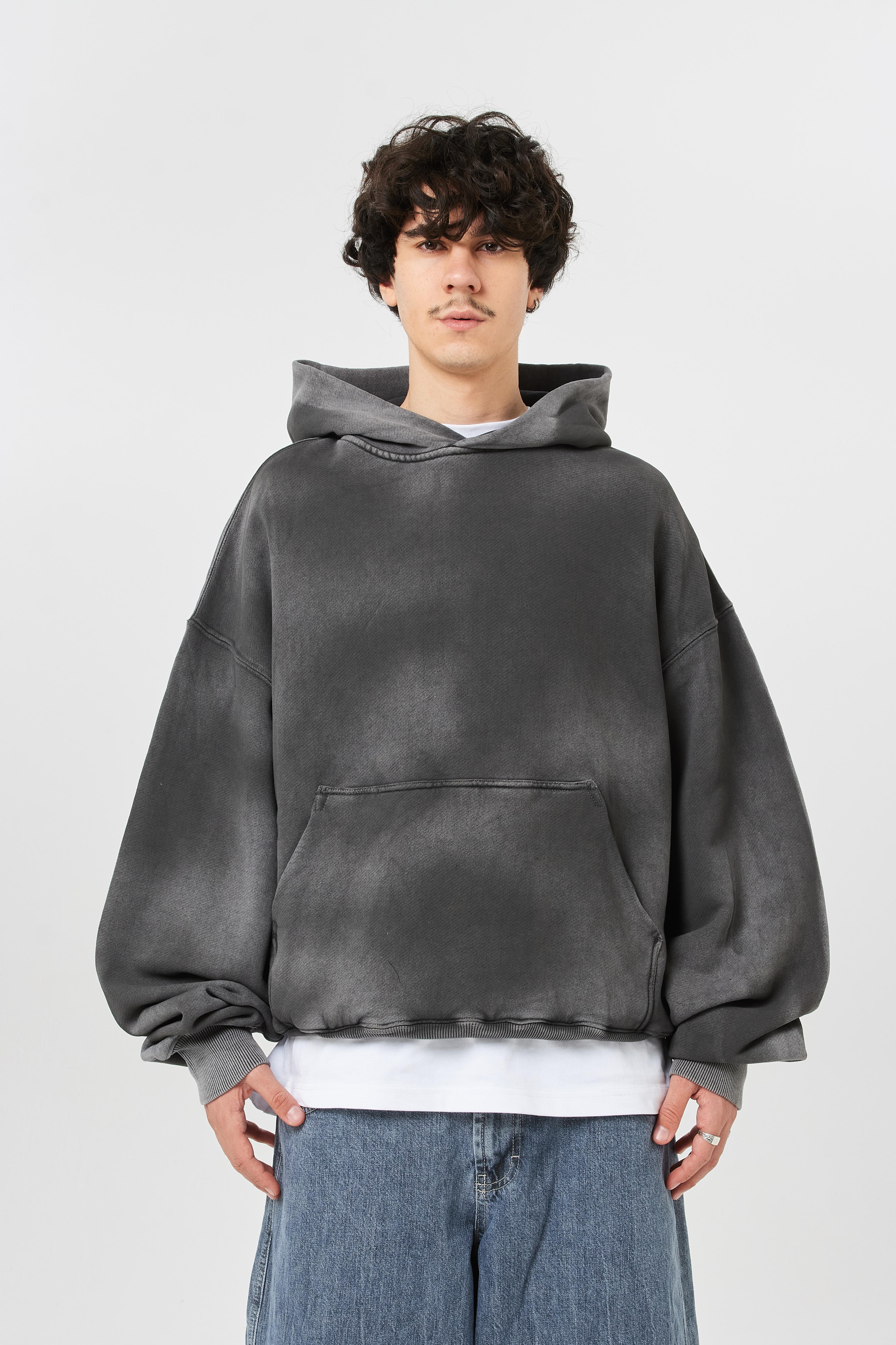 Diagonel Kumaş Premium Basic Kapüşonlu Oversize Sweatshirt