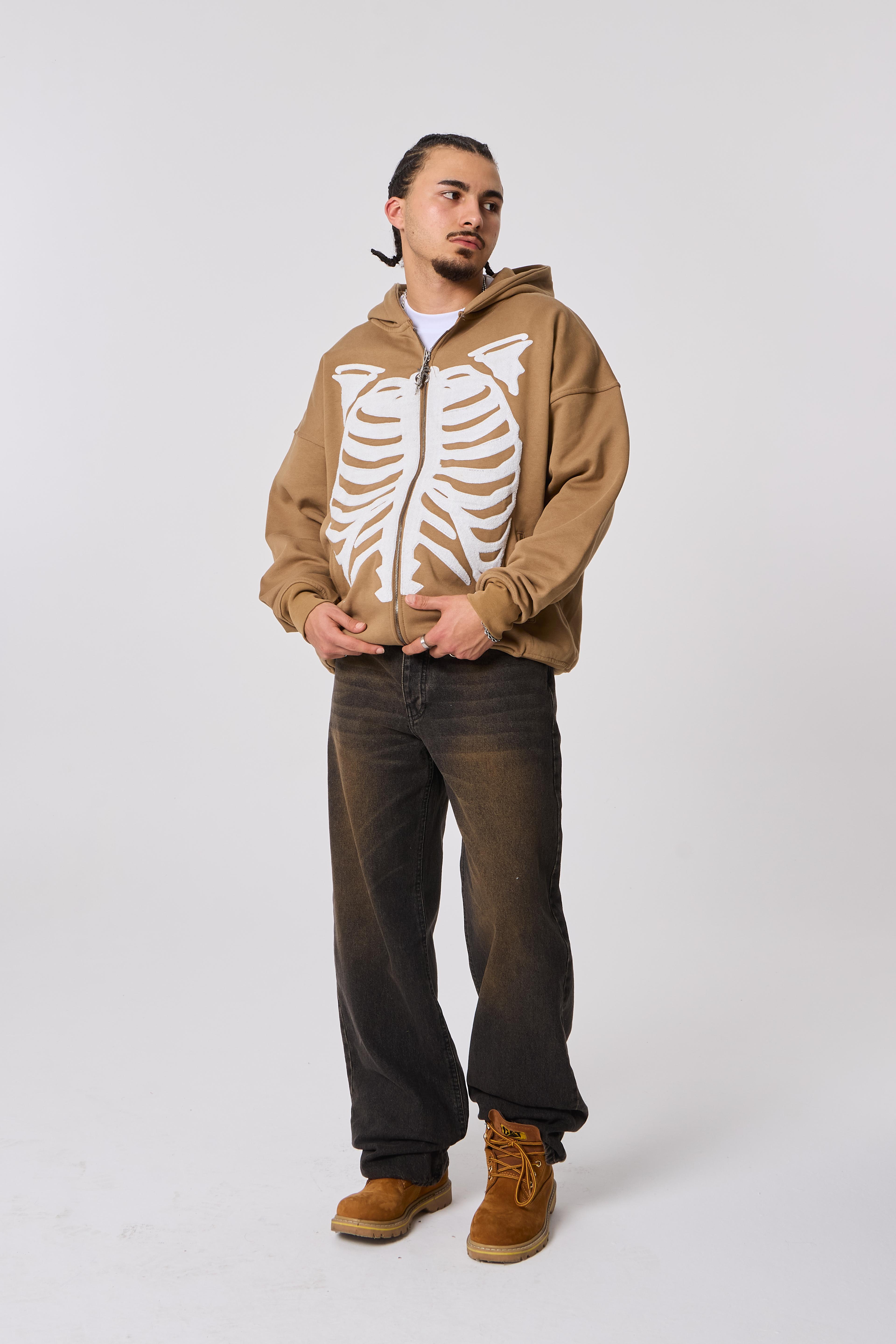 Skeleton Nakış Detaylı Oversize Kapüşonlu Sweatshirt