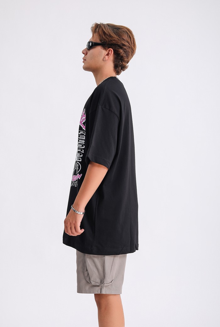 Hell Star Baskılı Siyah Oversize T-shirt