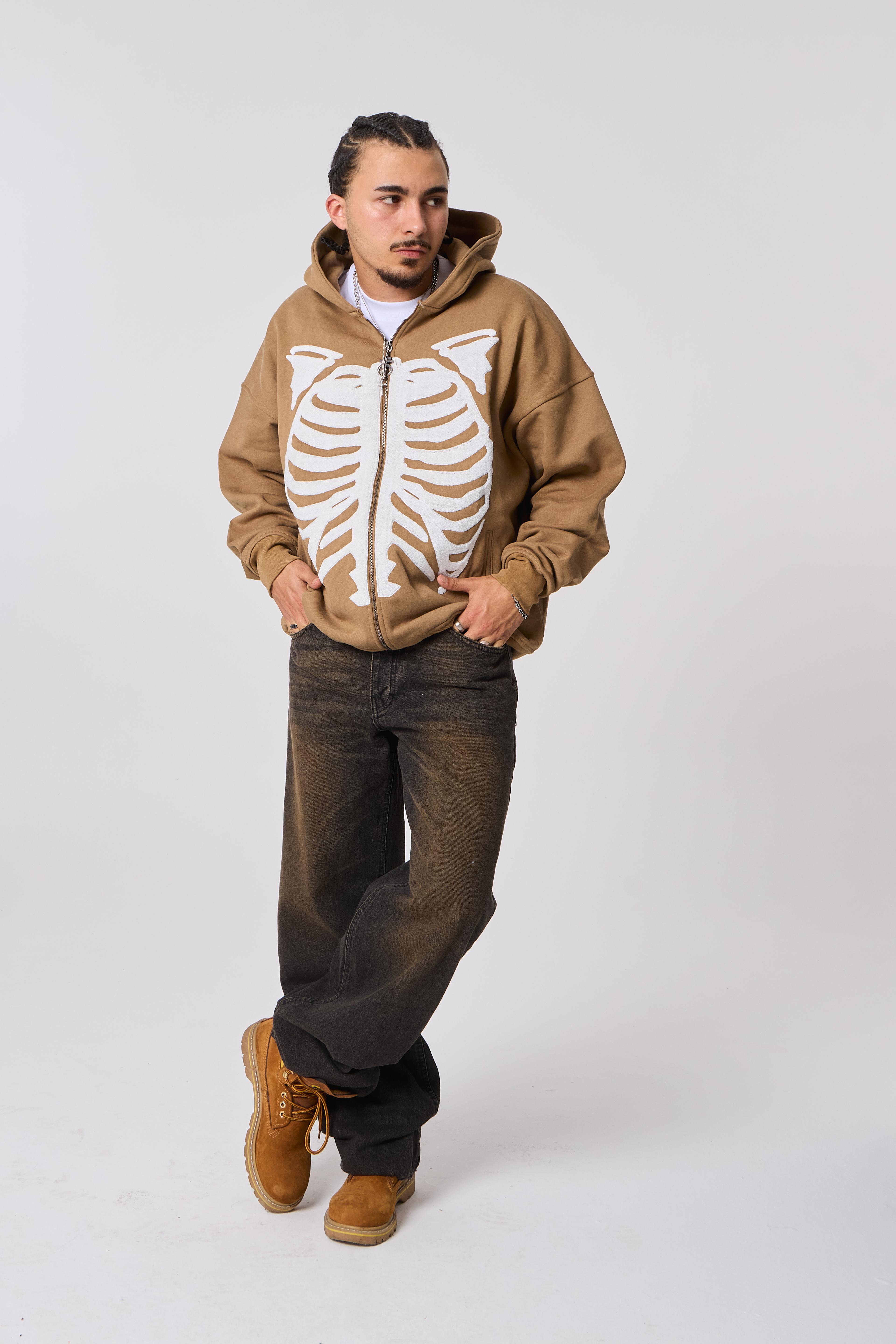 Skeleton Nakış Detaylı Oversize Kapüşonlu Sweatshirt