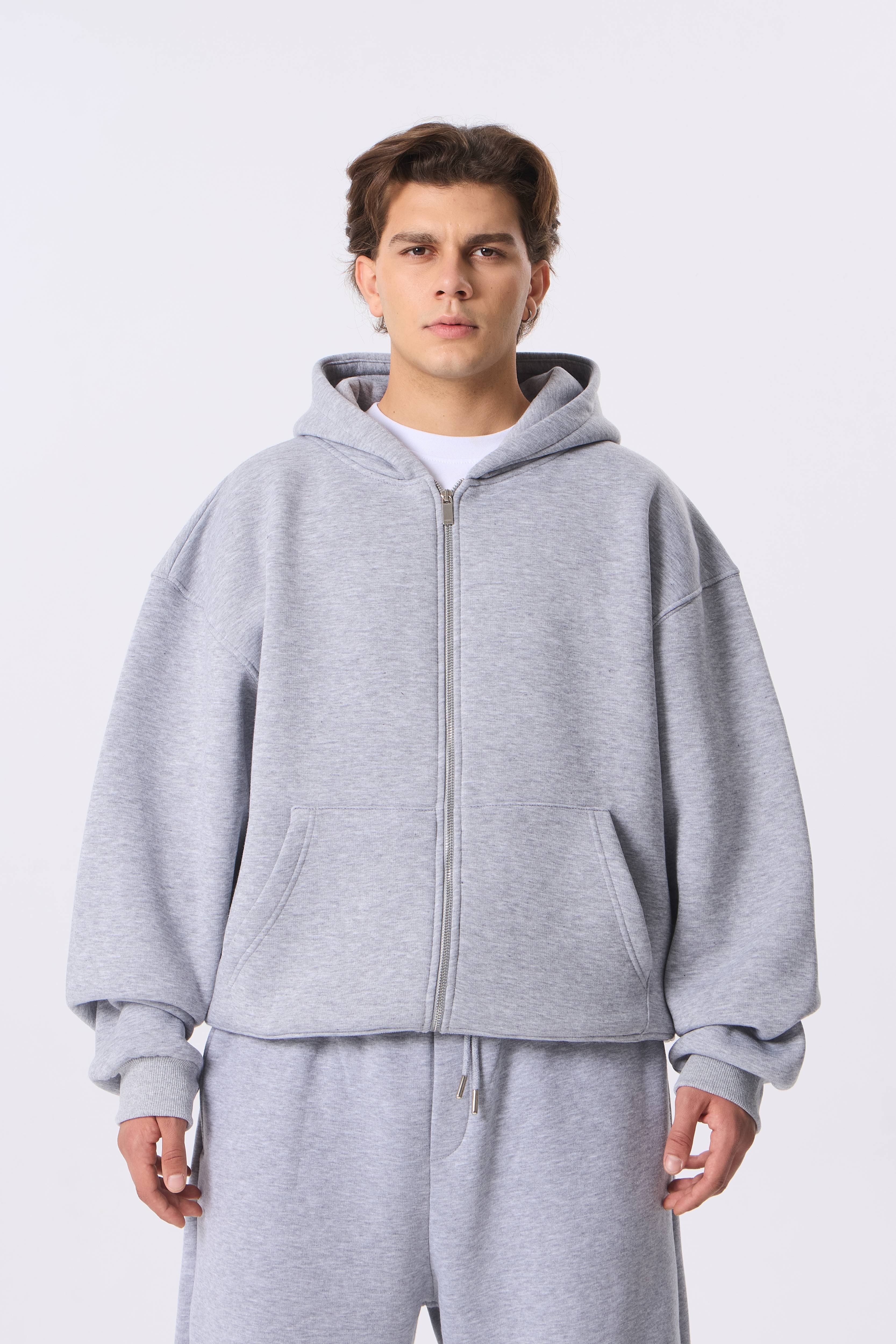 VOID Basic Premium Zip Oversize Hoodie - Gri