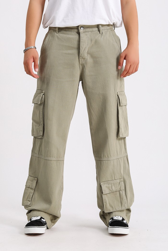 EGHTYFV Kargo Çok Cepli  Açık Haki  Premium Baggy Pantolon
