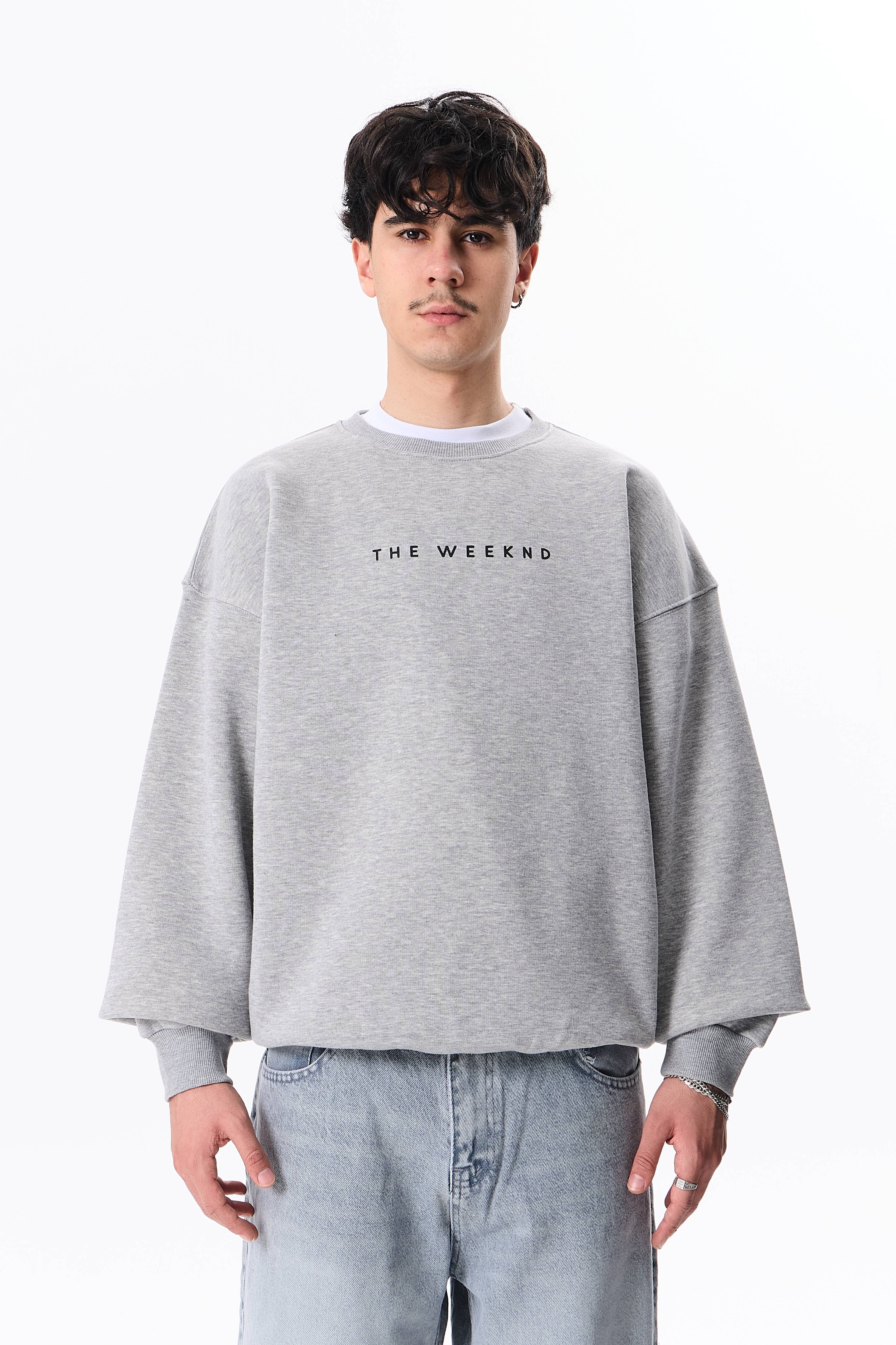 The Weeknd Baskılı Premium Oversize Sweatshirt - Gri