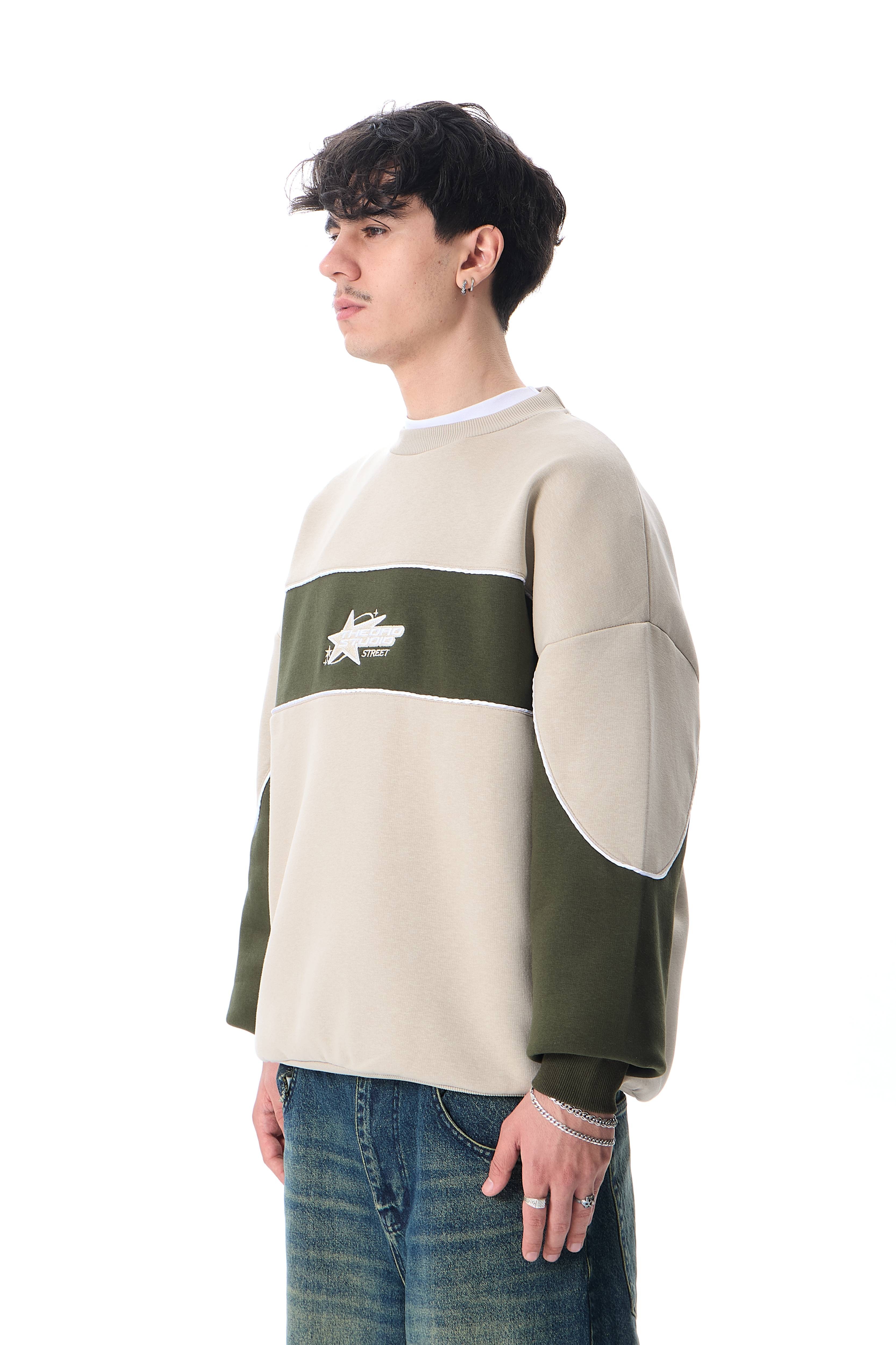 Star Studio Nakışlı Premium Blok Renkli Oversize Sweatshirt