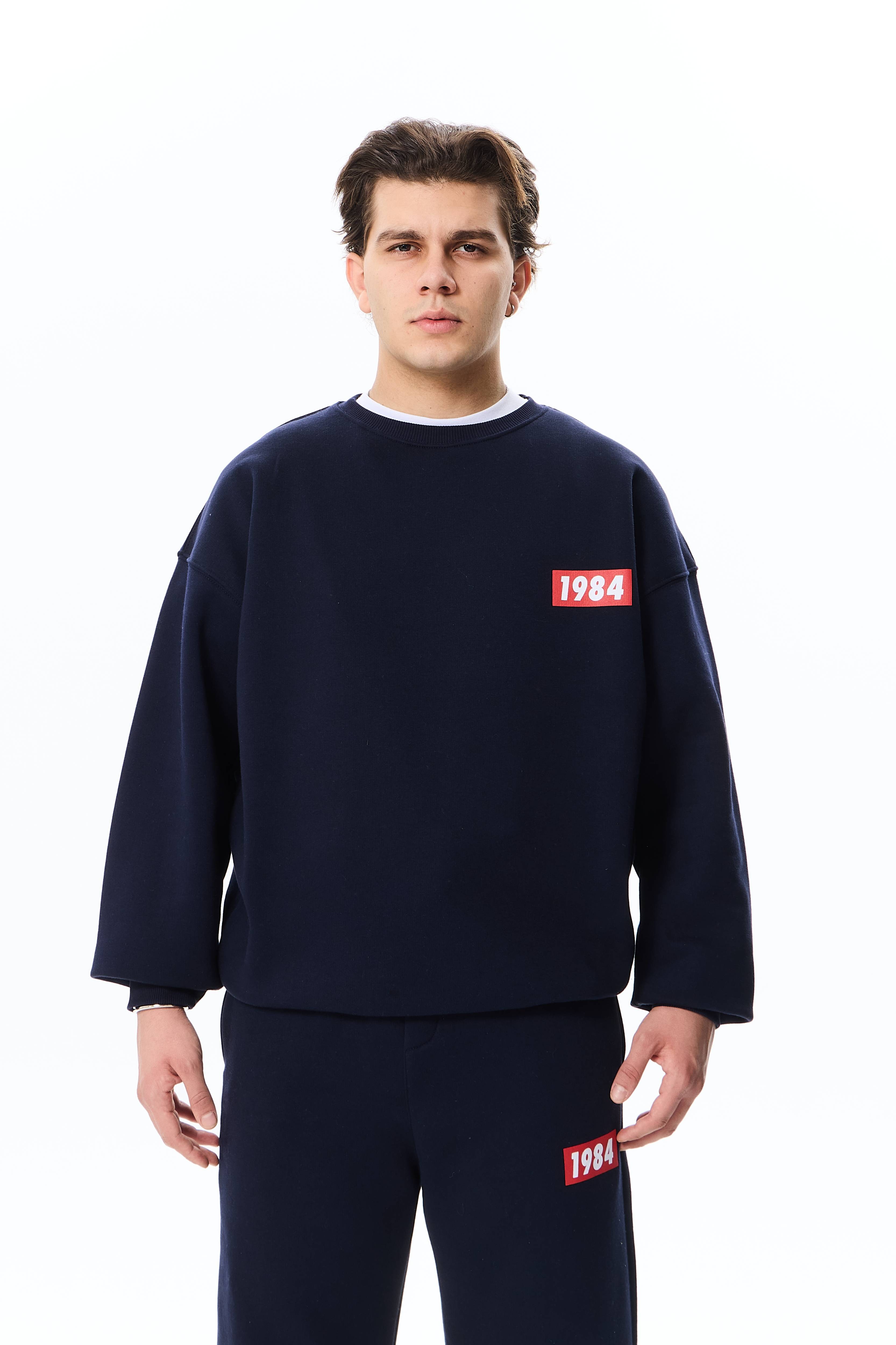 1984 Baskı Detaylı Premium Oversize Sweatshirt - Lacivert