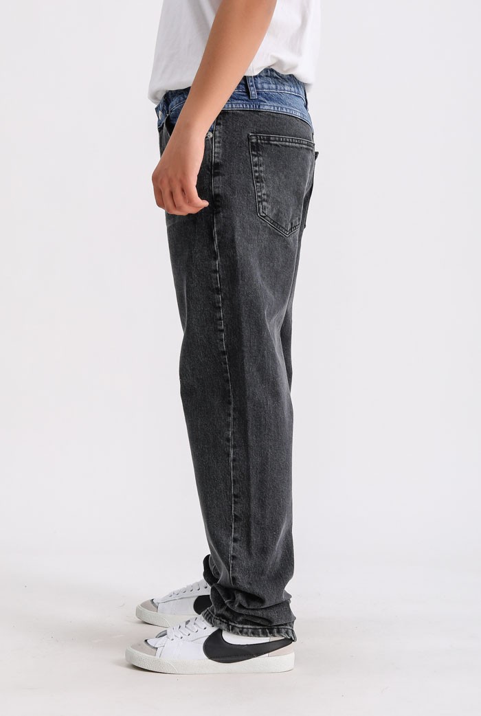 Çift Renk Denim Relaxed Fit Pantolon