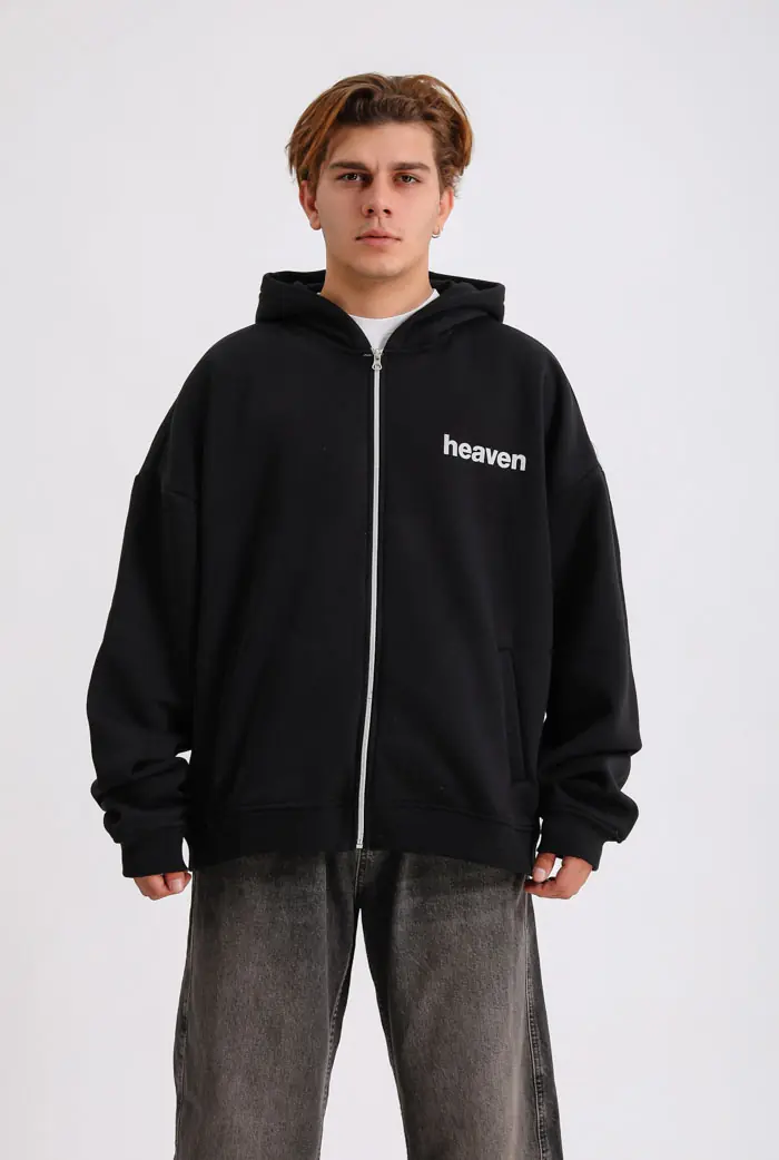 HEAVEN Baskı Detaylı Premium Oversize Zip Hoodie