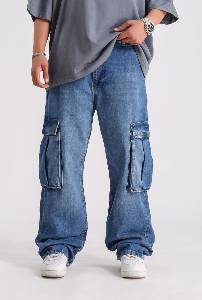 Kargo Cep Detaylı Premium Mavi Baggy Pantolon
