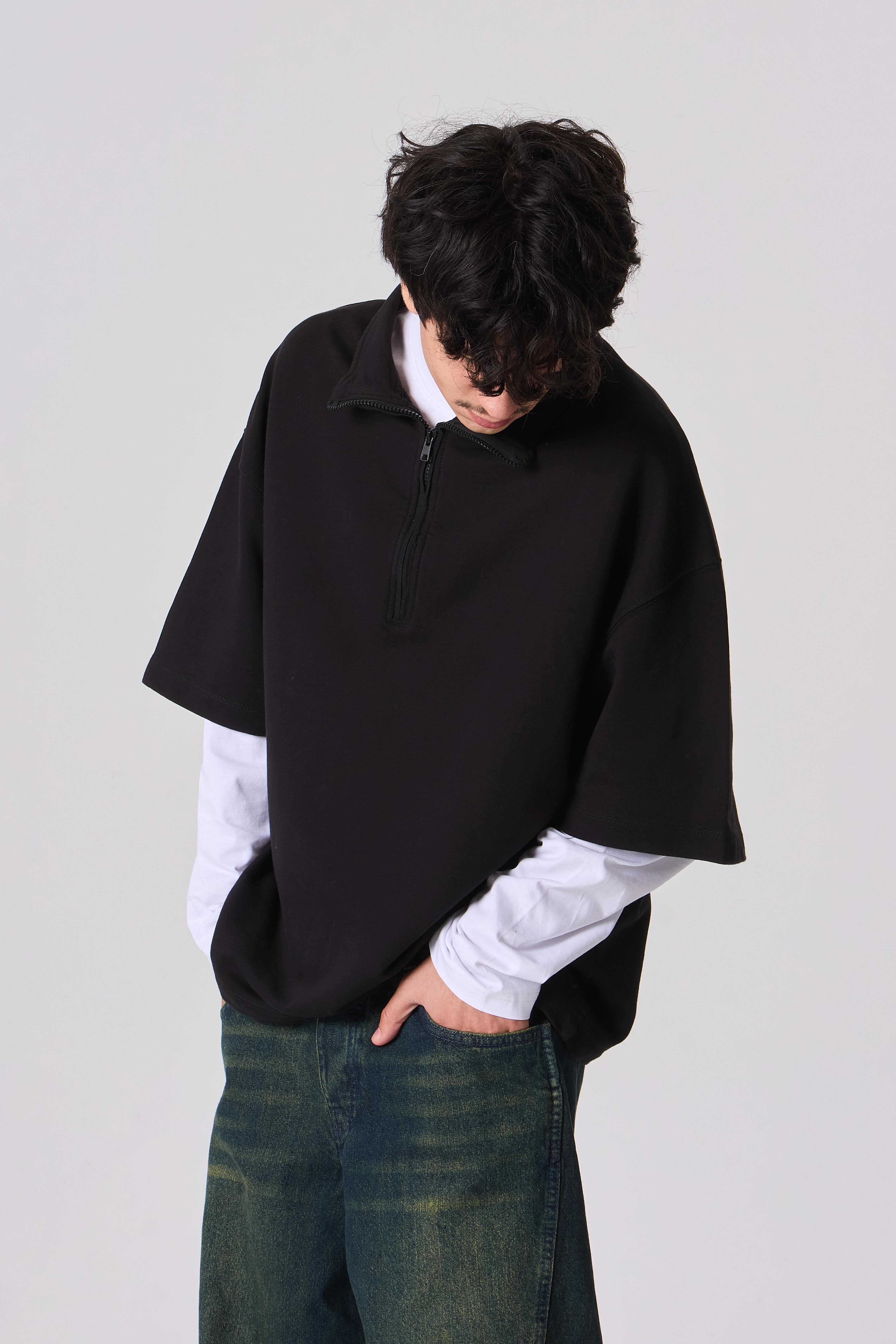 Polo Yaka Half-Zip Basic Oversize Tişört