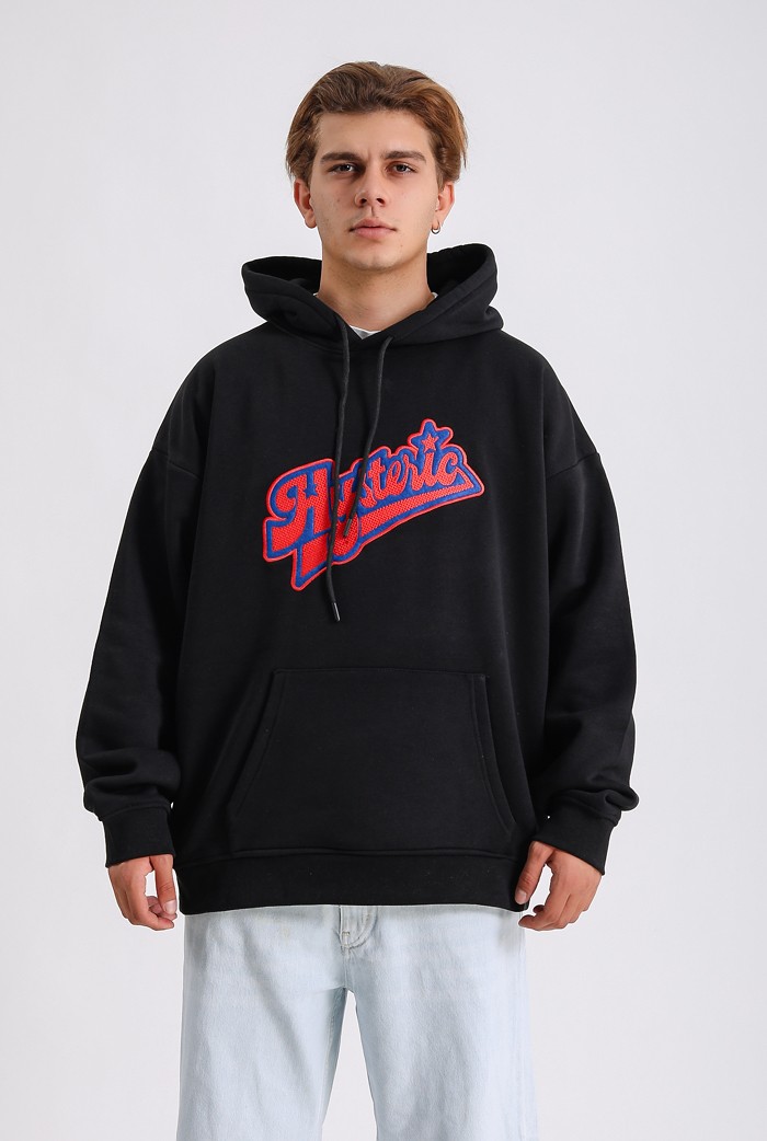 Hysteric Nakış Detaylı Siyah Premium Oversize Hoodie