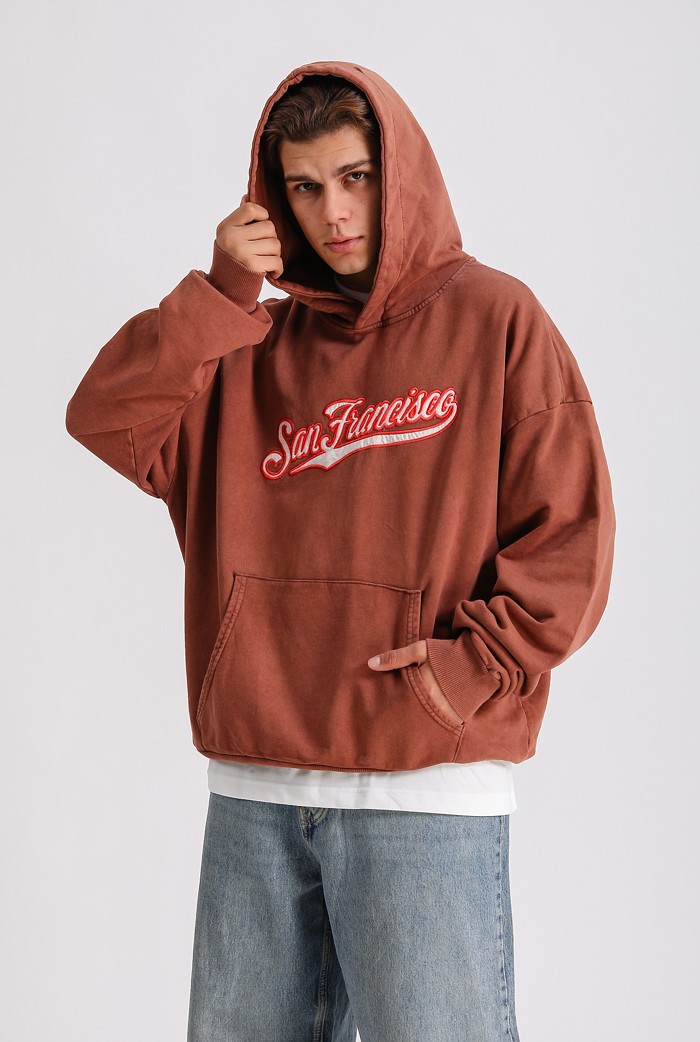 San Francisco Nakış Detaylı Washed Oversize Hoodie