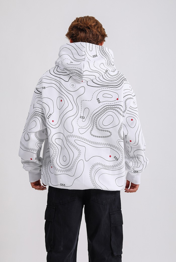 HOT MAP Beyaz Baskılı Premium Oversize Hoodie 