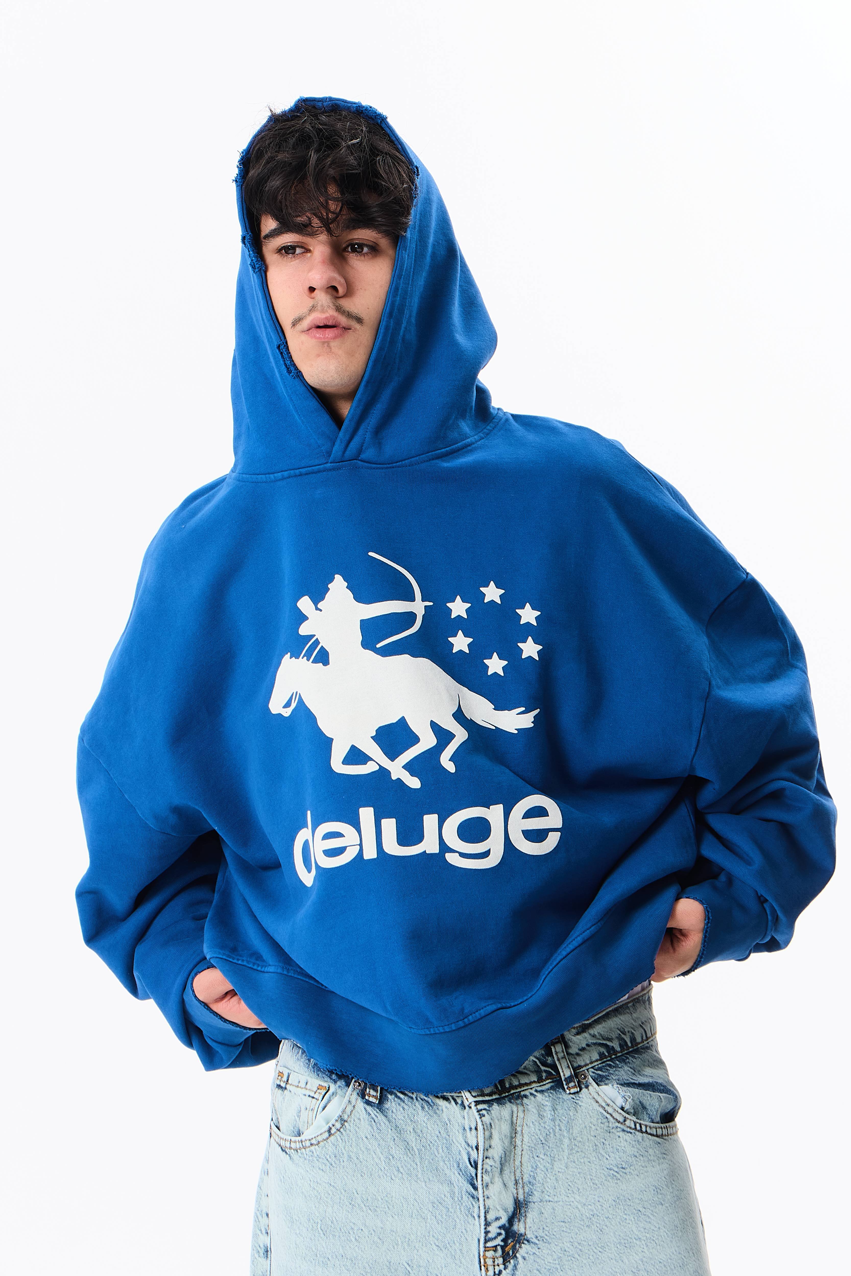 Deluge Baskılı Boxy Fit Kapüşonlu Oversize Sweatshirt