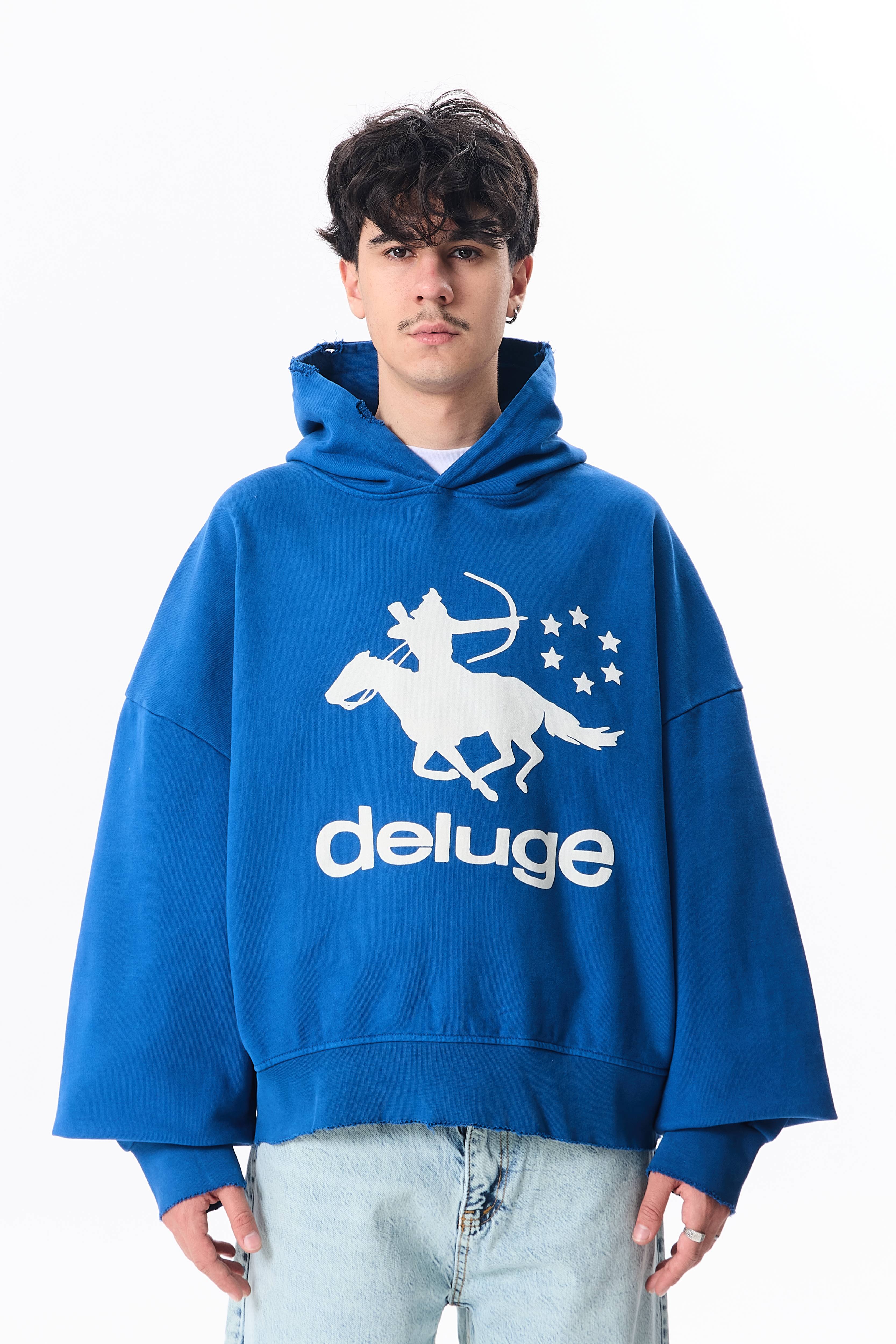 Deluge Baskılı Boxy Fit Kapüşonlu Oversize Sweatshirt