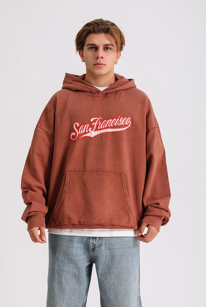 San Francisco Nakış Detaylı Washed Oversize Hoodie